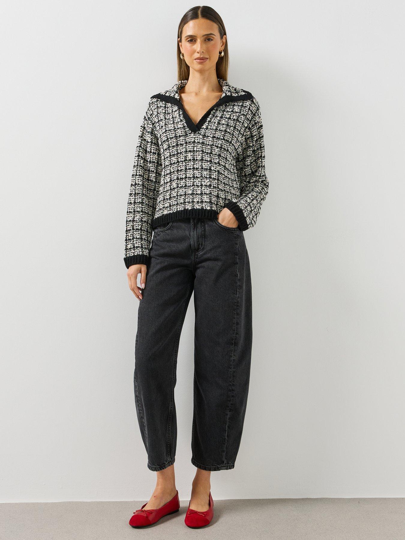 Image 5 of 5 of Mango Womens Textured V-Neck Collared Jumper - Black