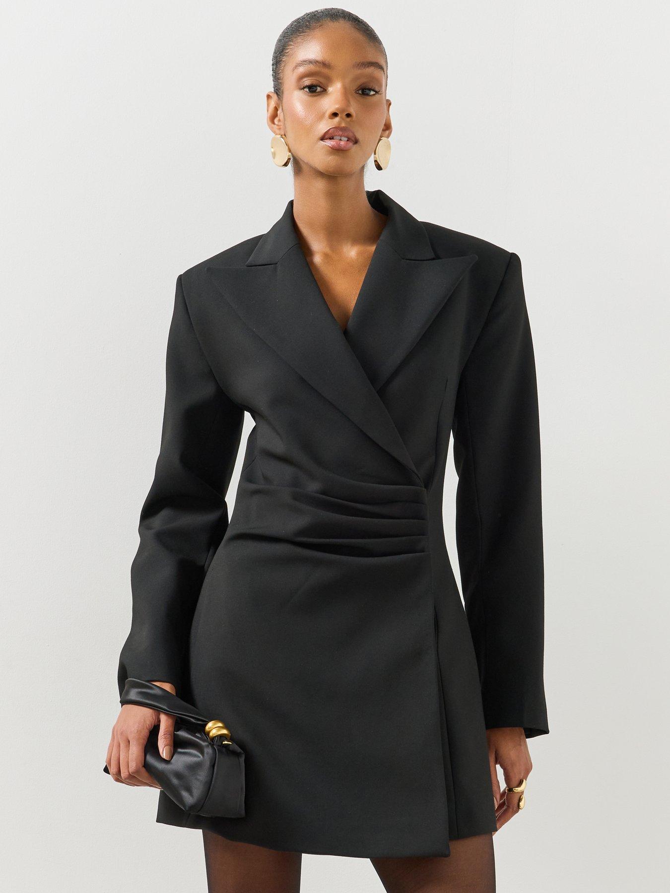 Image 1 of 6 of Mango Womens Blazer-Style Ruched Side Mini Dress - Black