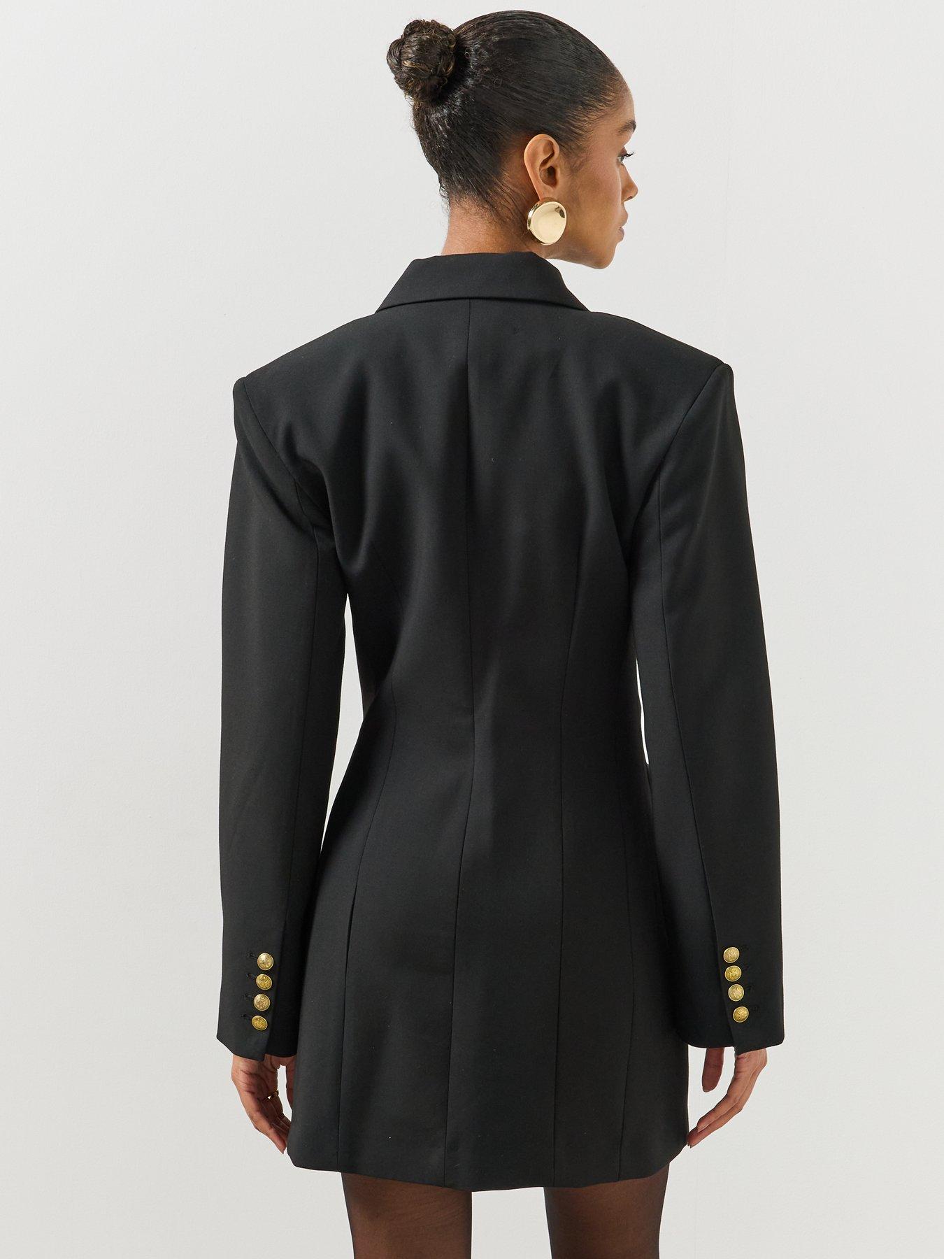 Image 2 of 6 of Mango Womens Blazer-Style Ruched Side Mini Dress - Black