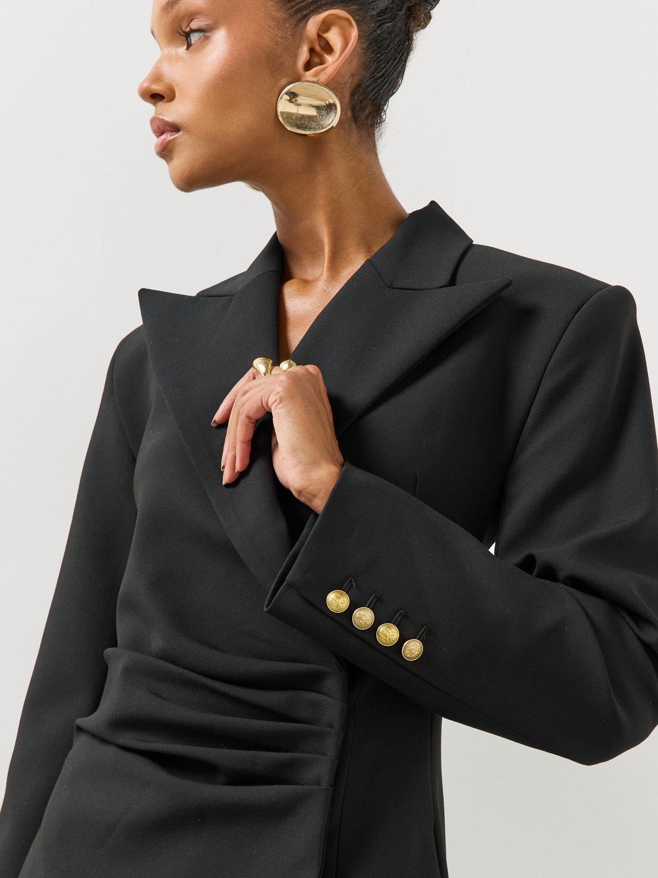 Image 4 of 6 of Mango Womens Blazer-Style Ruched Side Mini Dress - Black