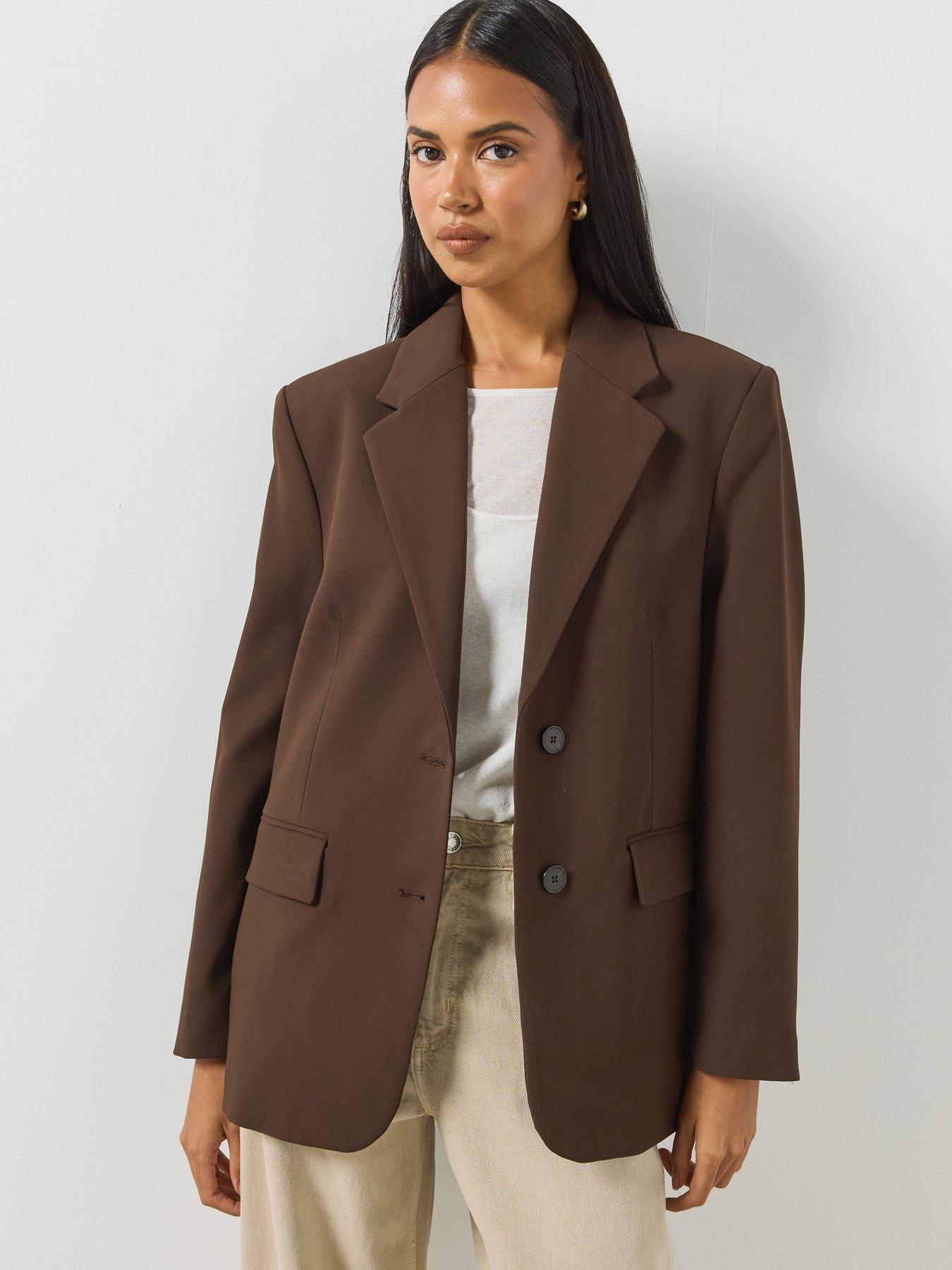 Mango Women's Straight Blazer with Flap Pockets - Brown