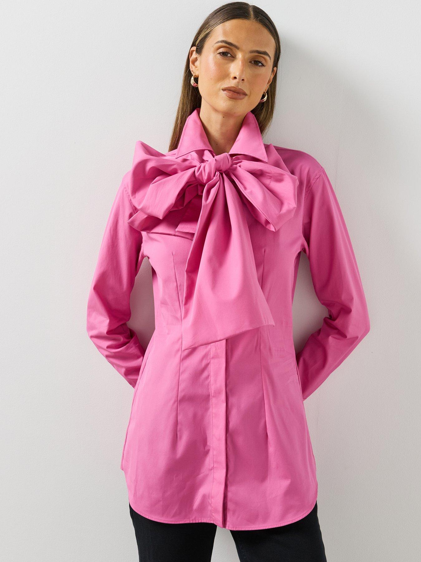 Image 1 of 5 of Mango Womens Fitted Maxi Bow Blouse - Pink
