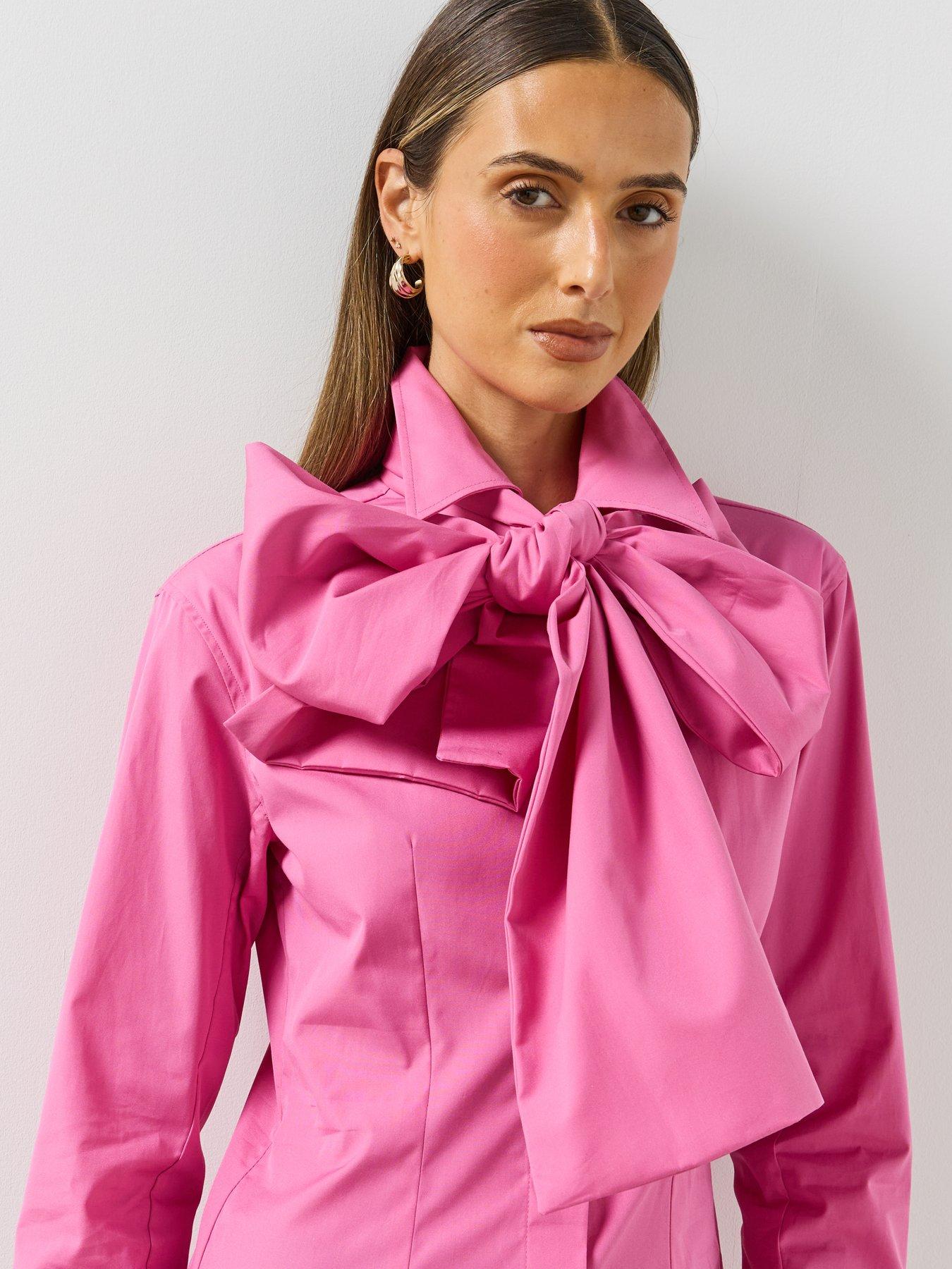 Image 4 of 5 of Mango Womens Fitted Maxi Bow Blouse - Pink