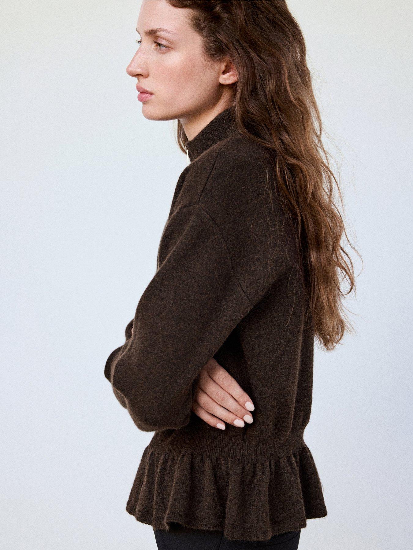 Image 3 of 7 of Mango Womens Provensa Zip-Through Peplum Jacket - Brown