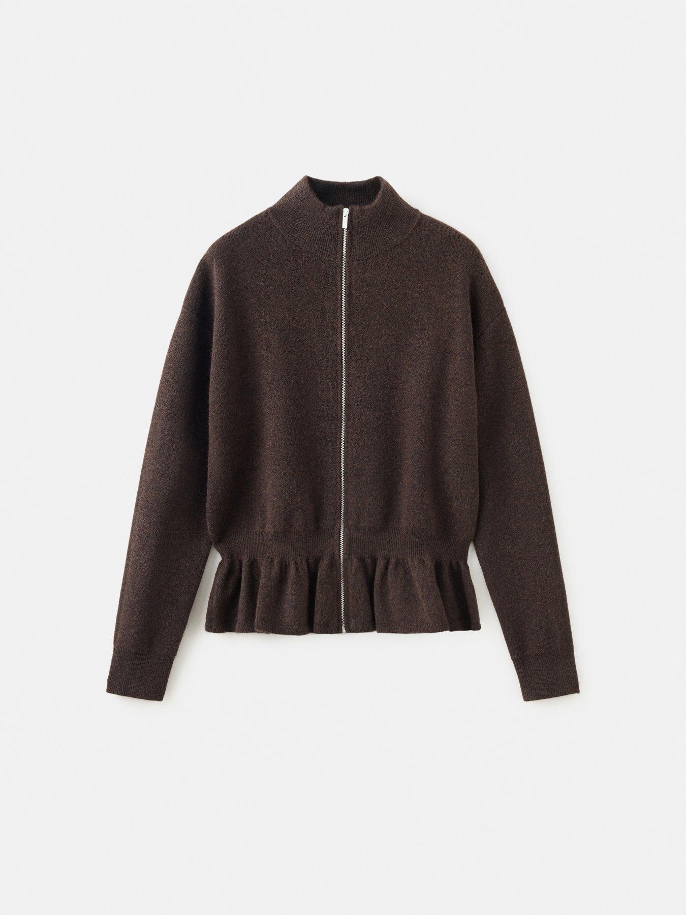 Image 7 of 7 of Mango Womens Provensa Zip-Through Peplum Jacket - Brown