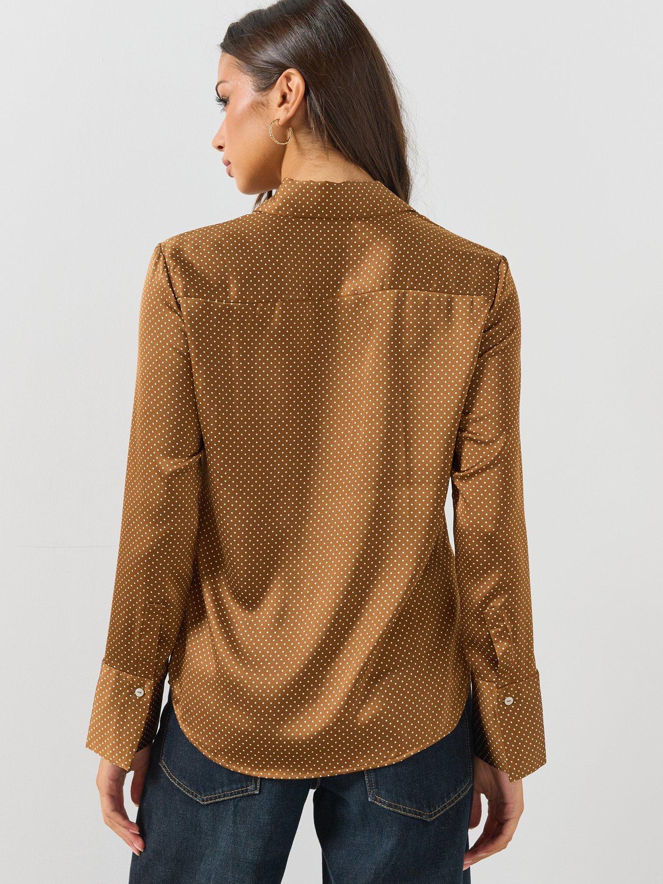 Image 2 of 6 of Mango Womens Spot Print Point Collar Shirt - Brown