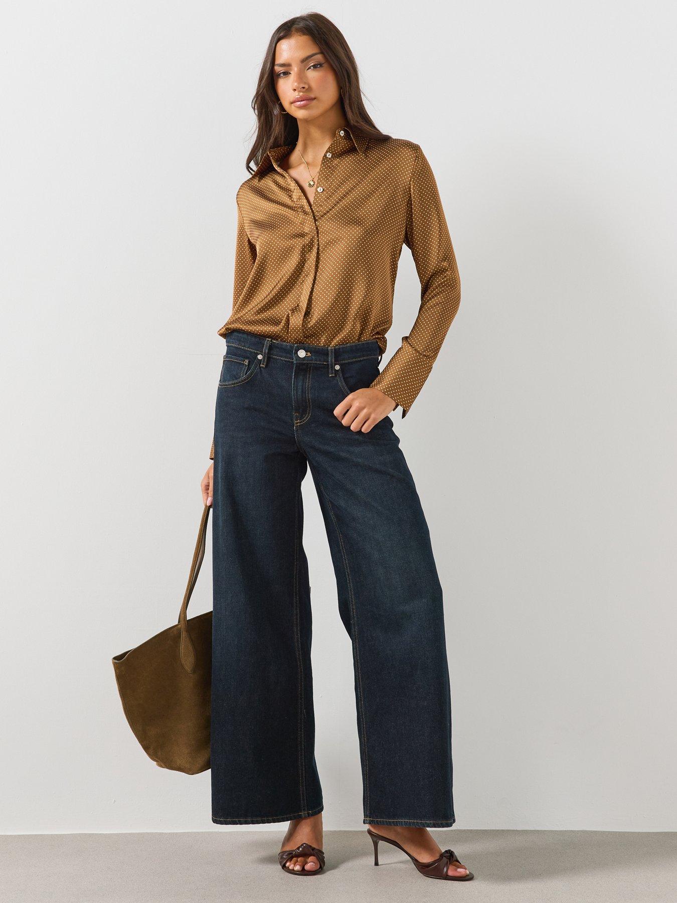 Image 3 of 6 of Mango Womens Spot Print Point Collar Shirt - Brown