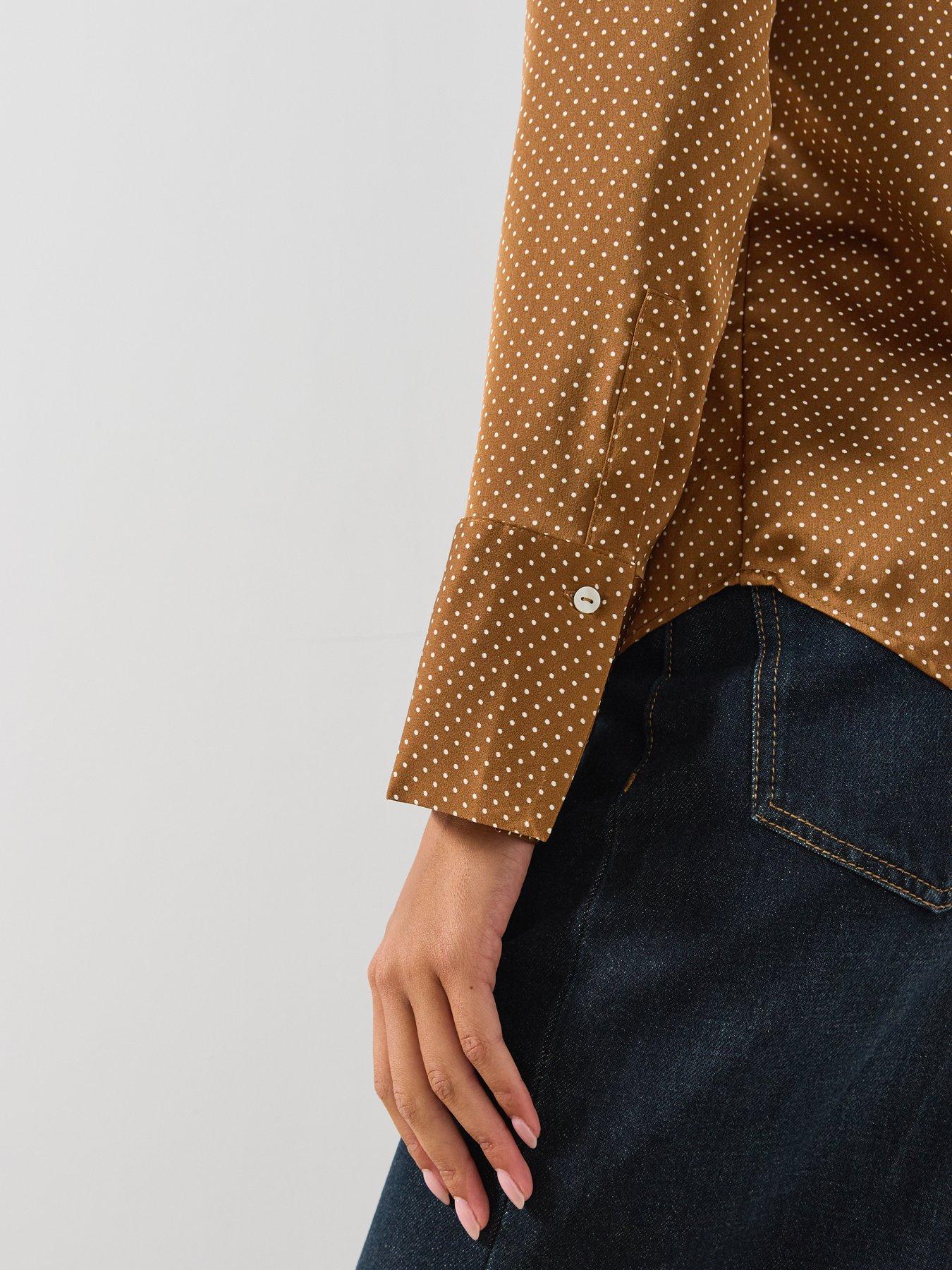 Image 4 of 6 of Mango Womens Spot Print Point Collar Shirt - Brown