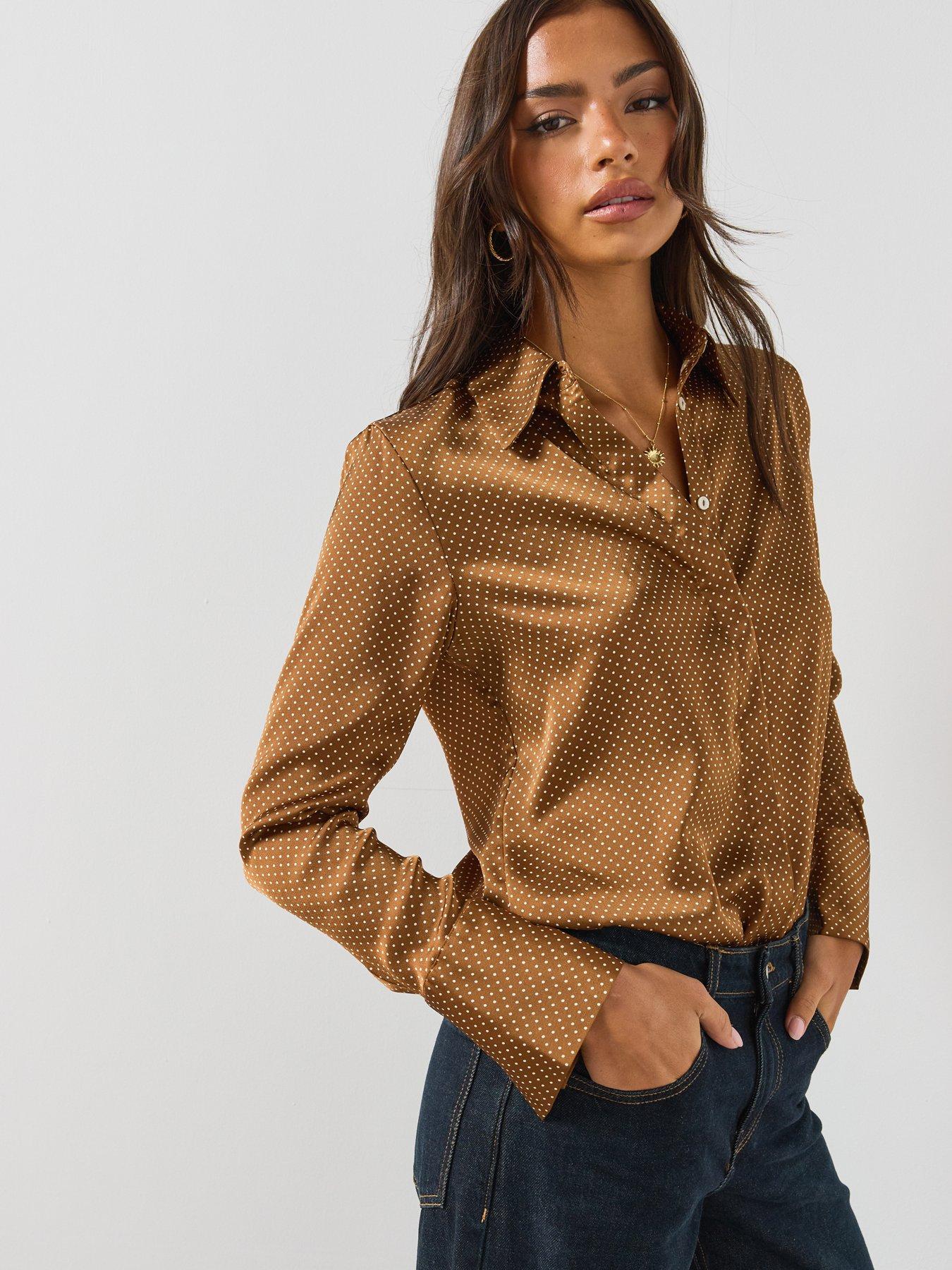 Image 5 of 6 of Mango Womens Spot Print Point Collar Shirt - Brown