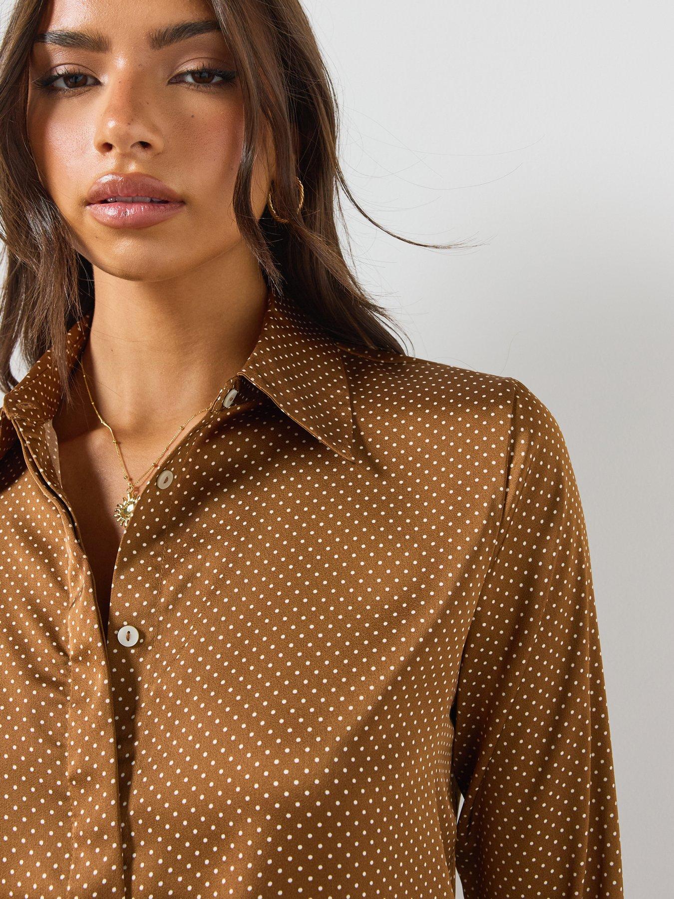Image 6 of 6 of Mango Womens Spot Print Point Collar Shirt - Brown