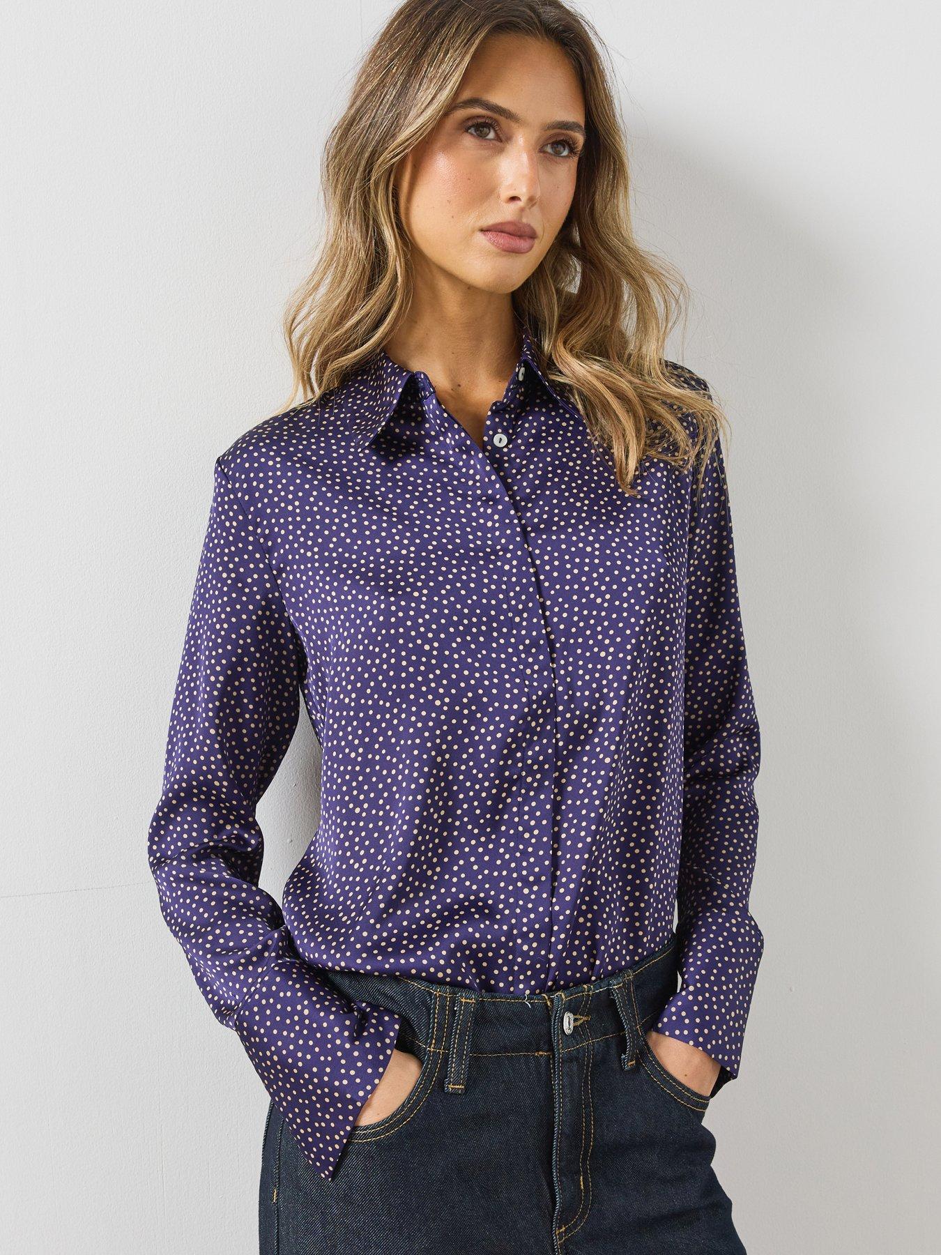Image 1 of 5 of Mango Polka-dot Satin-finish Shirt-blue