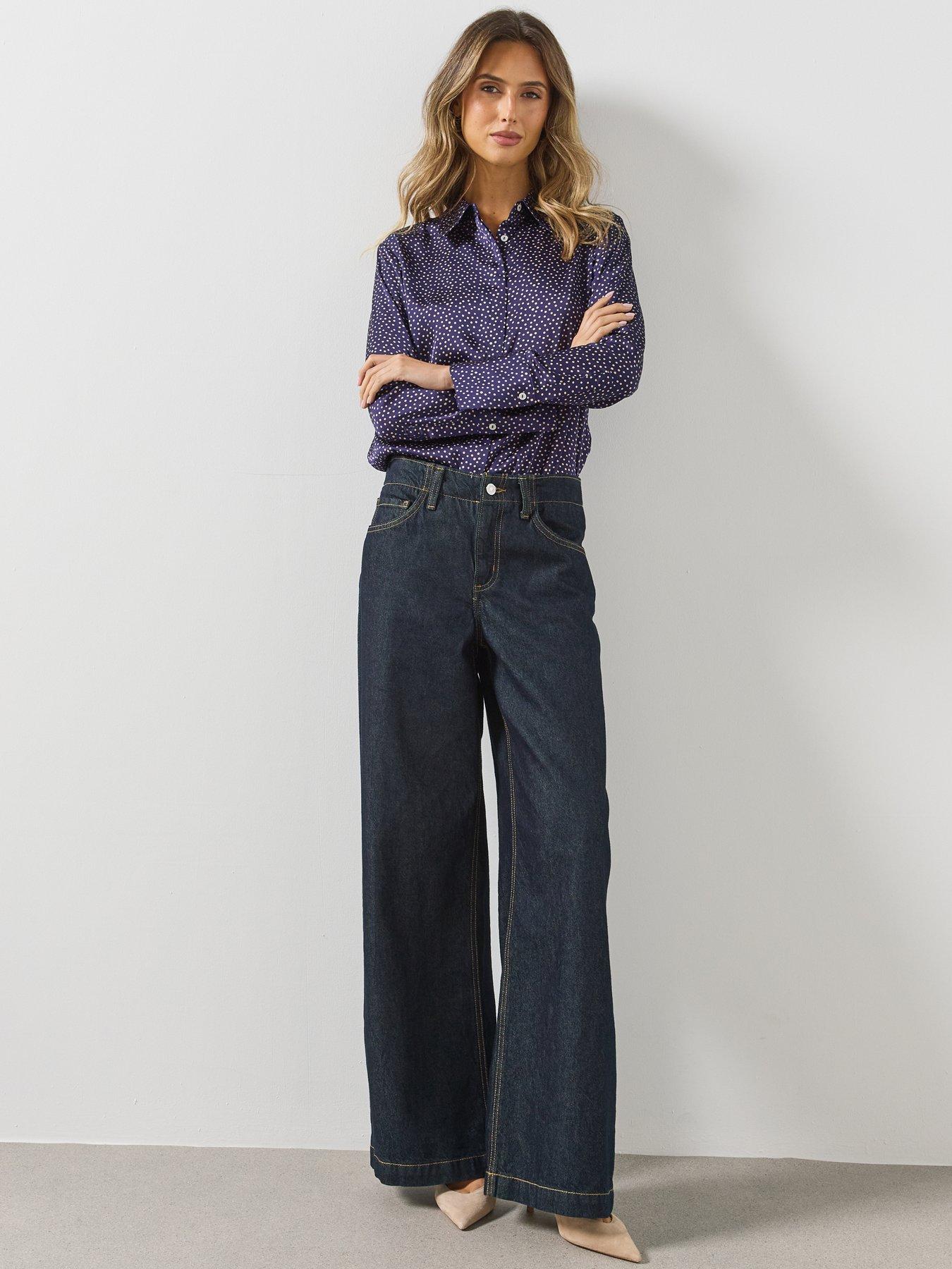 Image 3 of 5 of Mango Polka-dot Satin-finish Shirt-blue