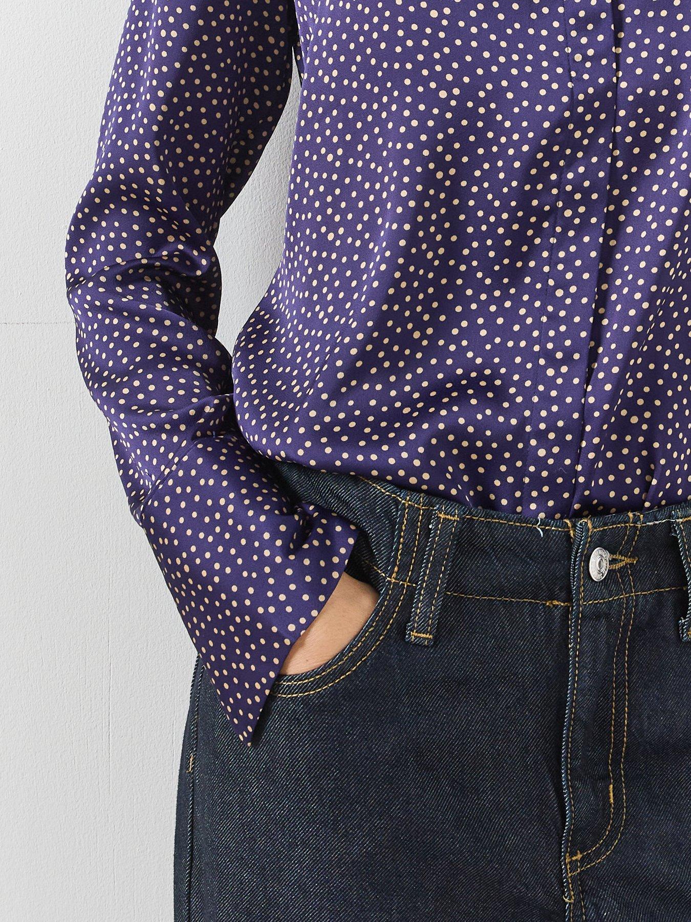 Image 4 of 5 of Mango Polka-dot Satin-finish Shirt-blue