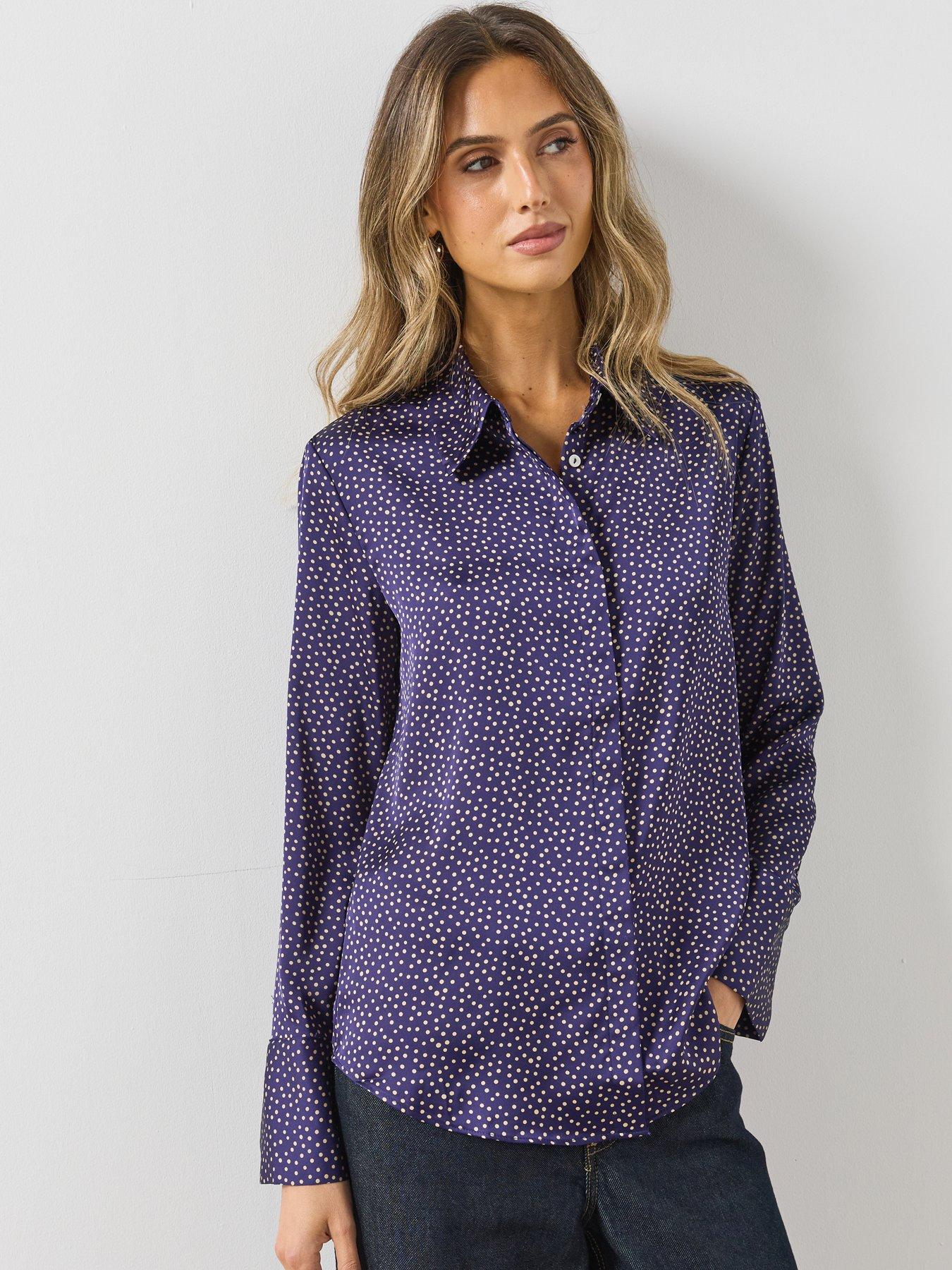 Image 5 of 5 of Mango Polka-dot Satin-finish Shirt-blue