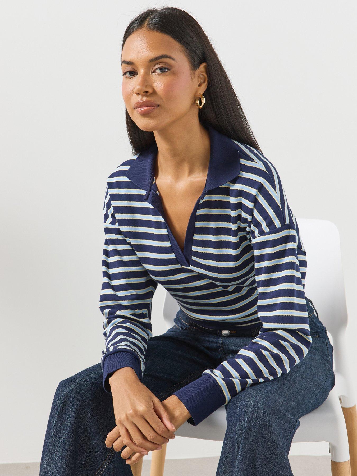 Image 1 of 6 of Mango Striped Polo Neck Sweater - Blue