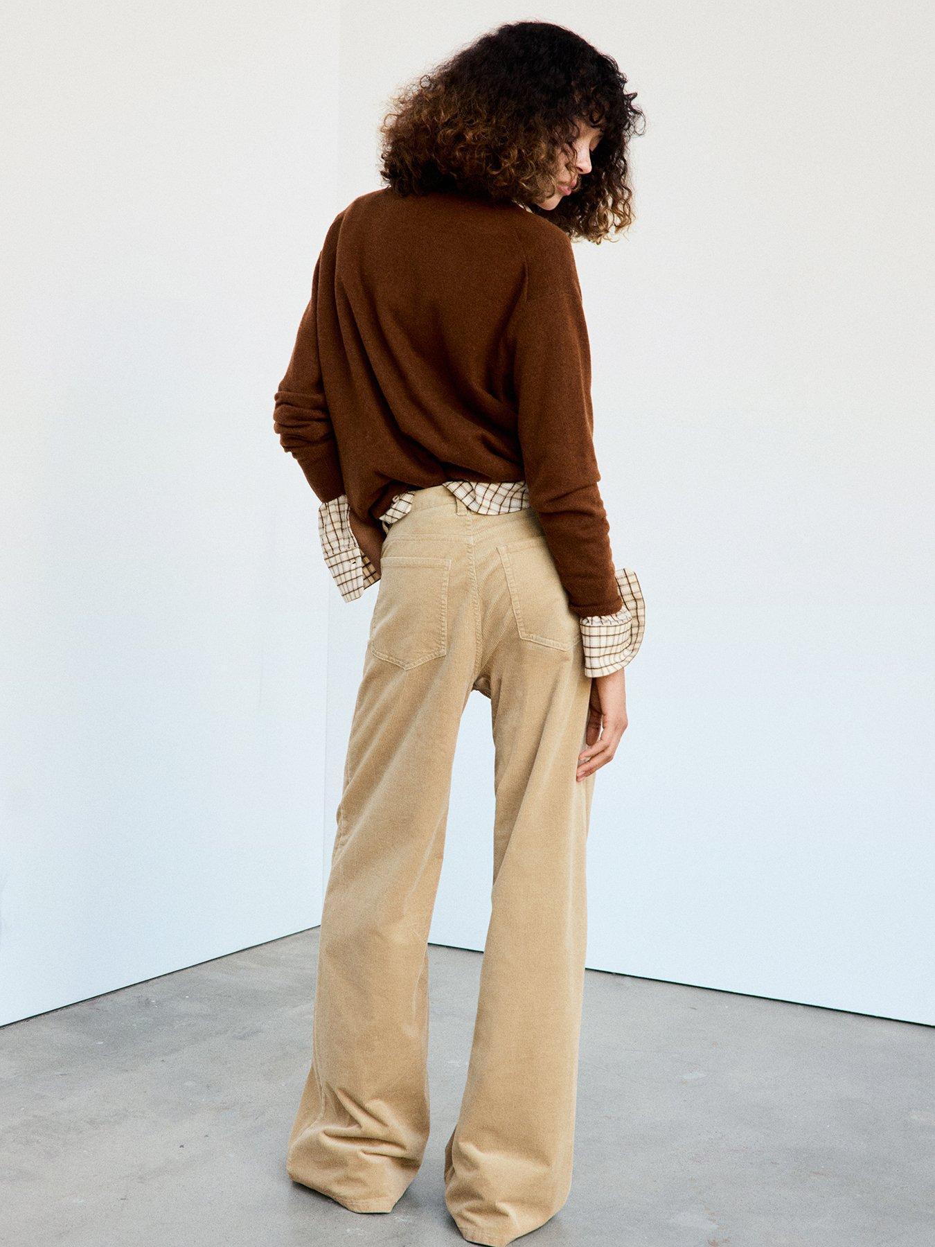 Image 2 of 7 of Mango Womens Wide Leg Corduroy Trousers - Beige