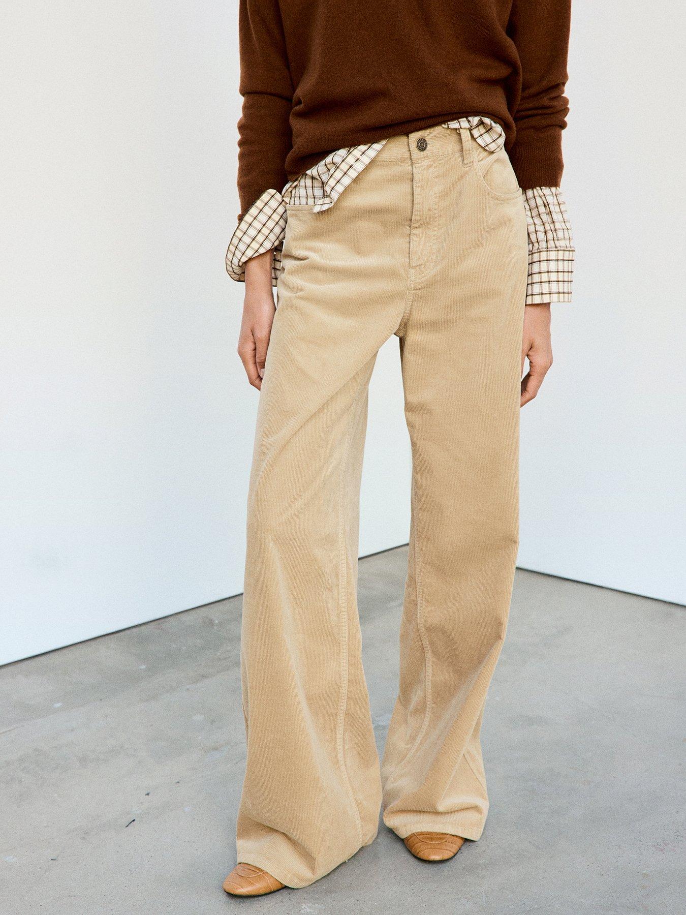 Image 3 of 7 of Mango Womens Wide Leg Corduroy Trousers - Beige