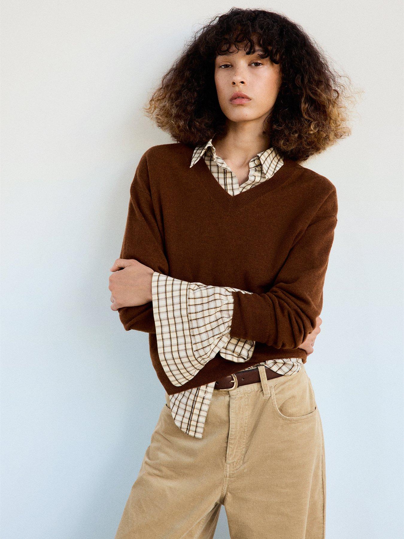Image 5 of 7 of Mango Womens Wide Leg Corduroy Trousers - Beige