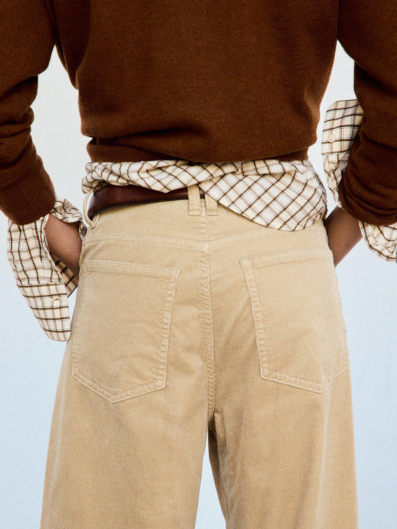 Image 6 of 7 of Mango Womens Wide Leg Corduroy Trousers - Beige