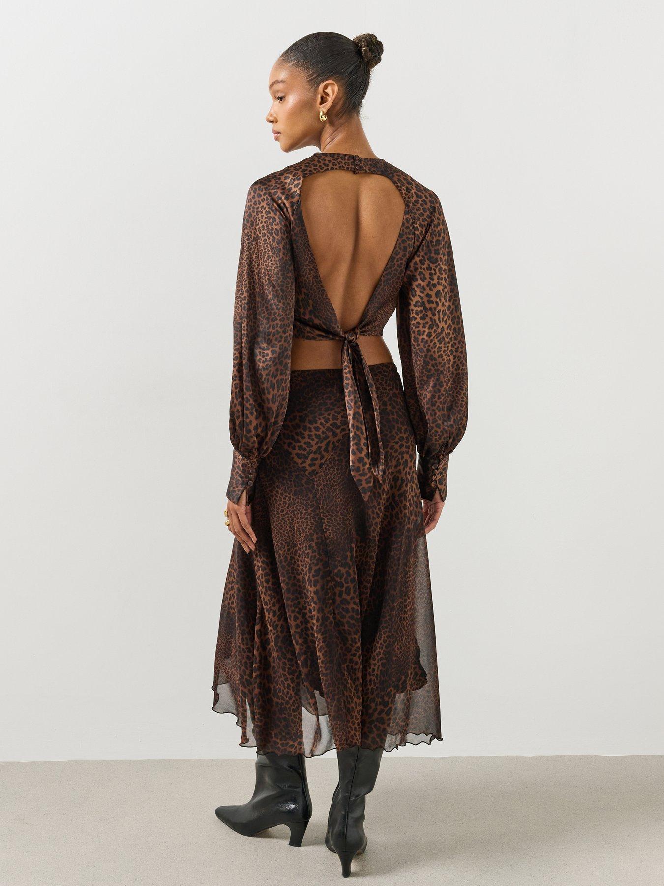 Image 6 of 6 of Mango Womens Maisel Leopard Print Flared Midi Skirt - Brown