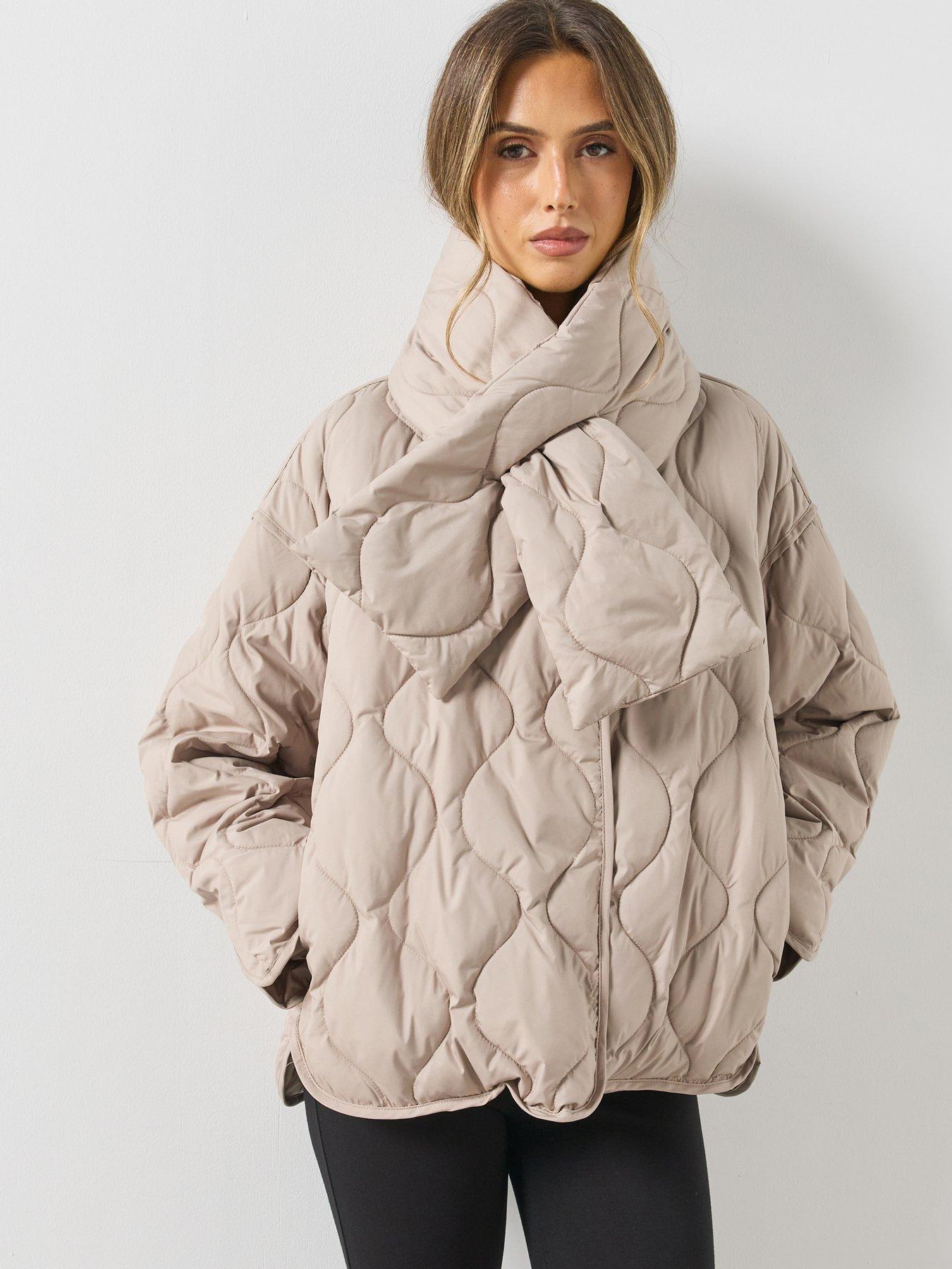Image 1 of 6 of Mango Padded Anorak With Removable Scarf - Grey