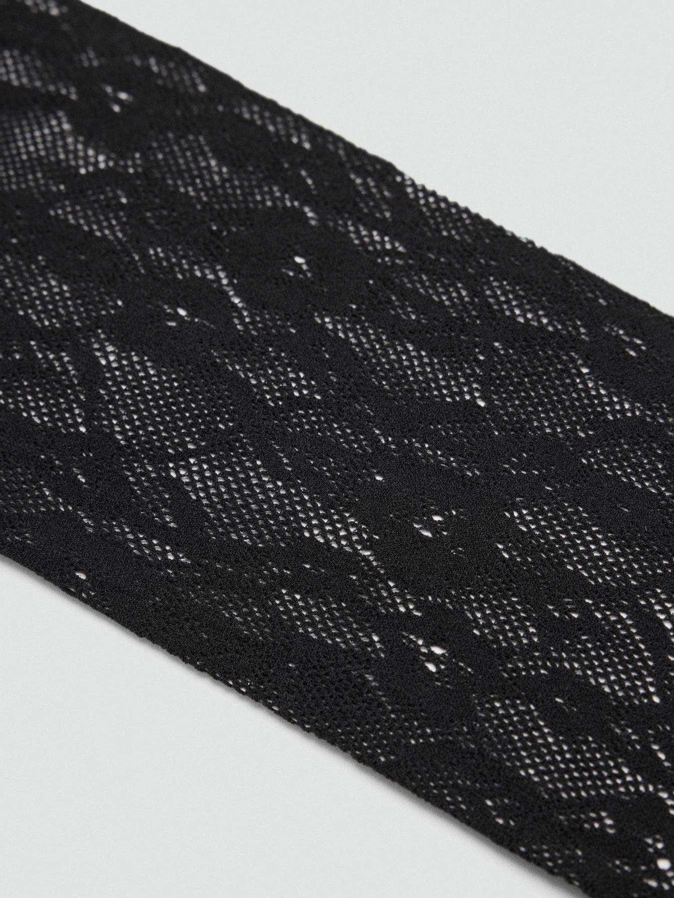 Image 2 of 3 of Mango Sheer Floral Lace Stockings - Black