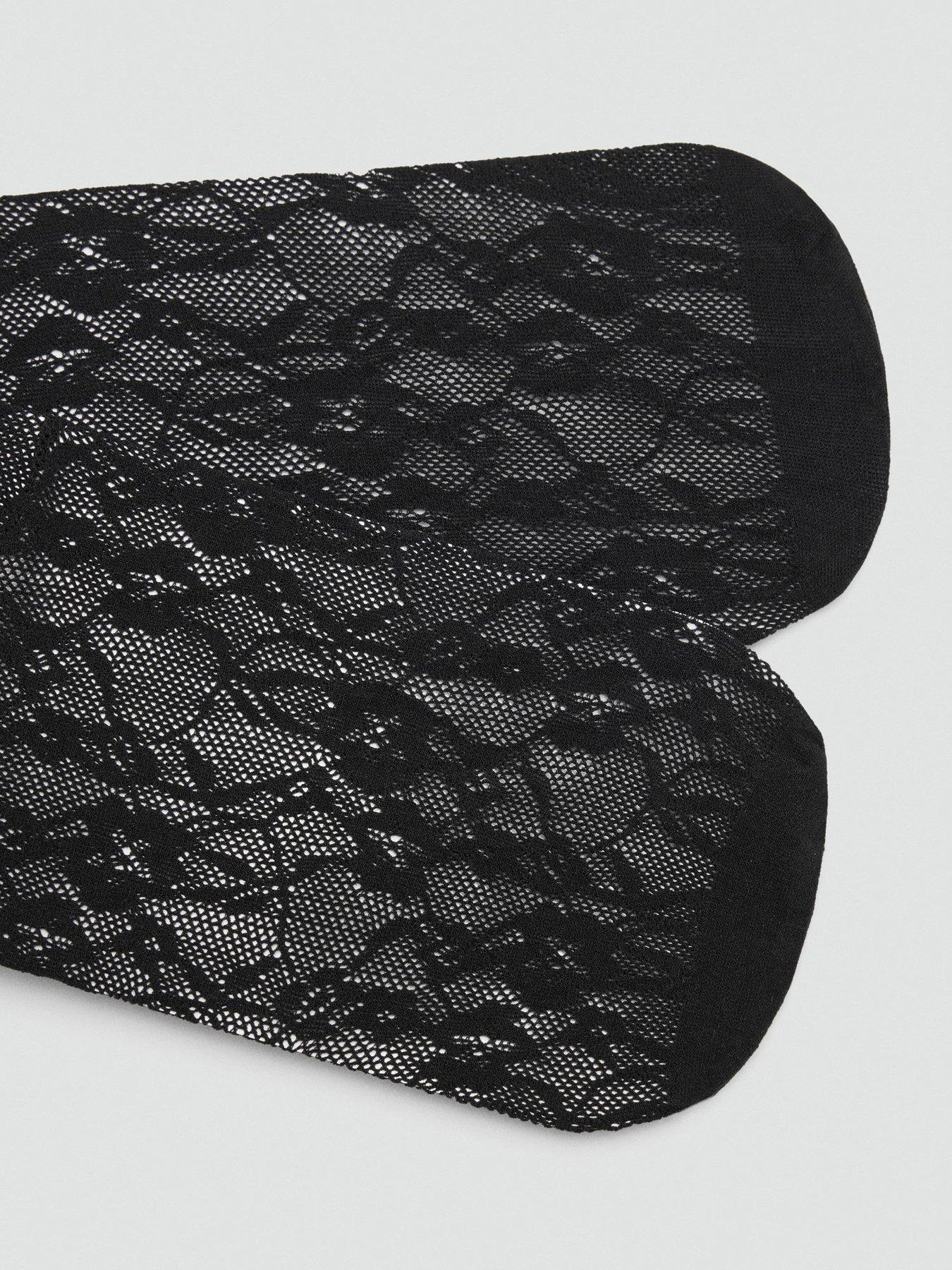 Image 3 of 3 of Mango Sheer Floral Lace Stockings - Black
