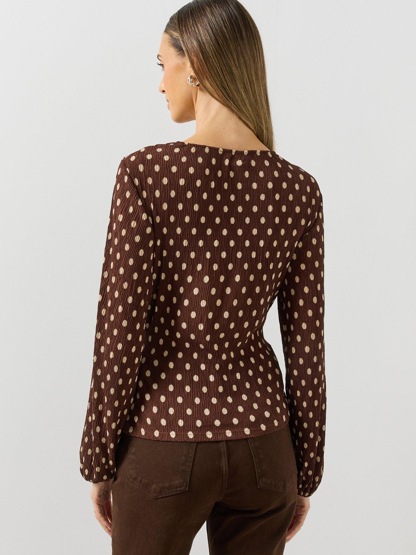 Image 2 of 6 of Mango Polka Dot Wrap Blouse-brown