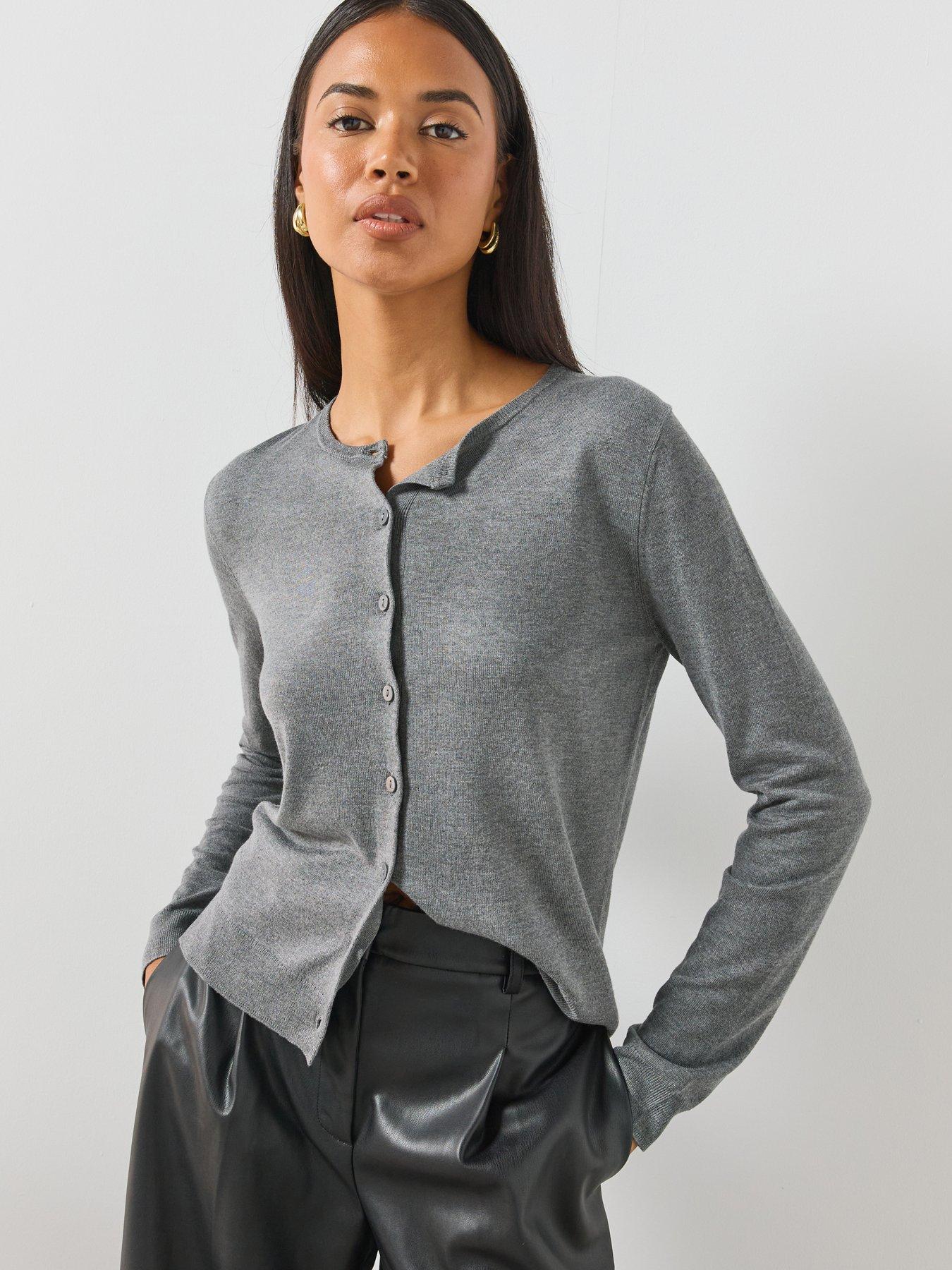 Image 1 of 6 of Mango Knitted Button Cardigan - Grey