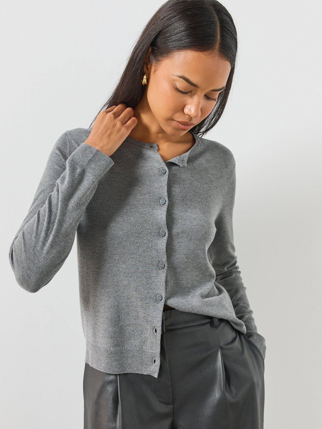 Image 4 of 6 of Mango Knitted Button Cardigan - Grey