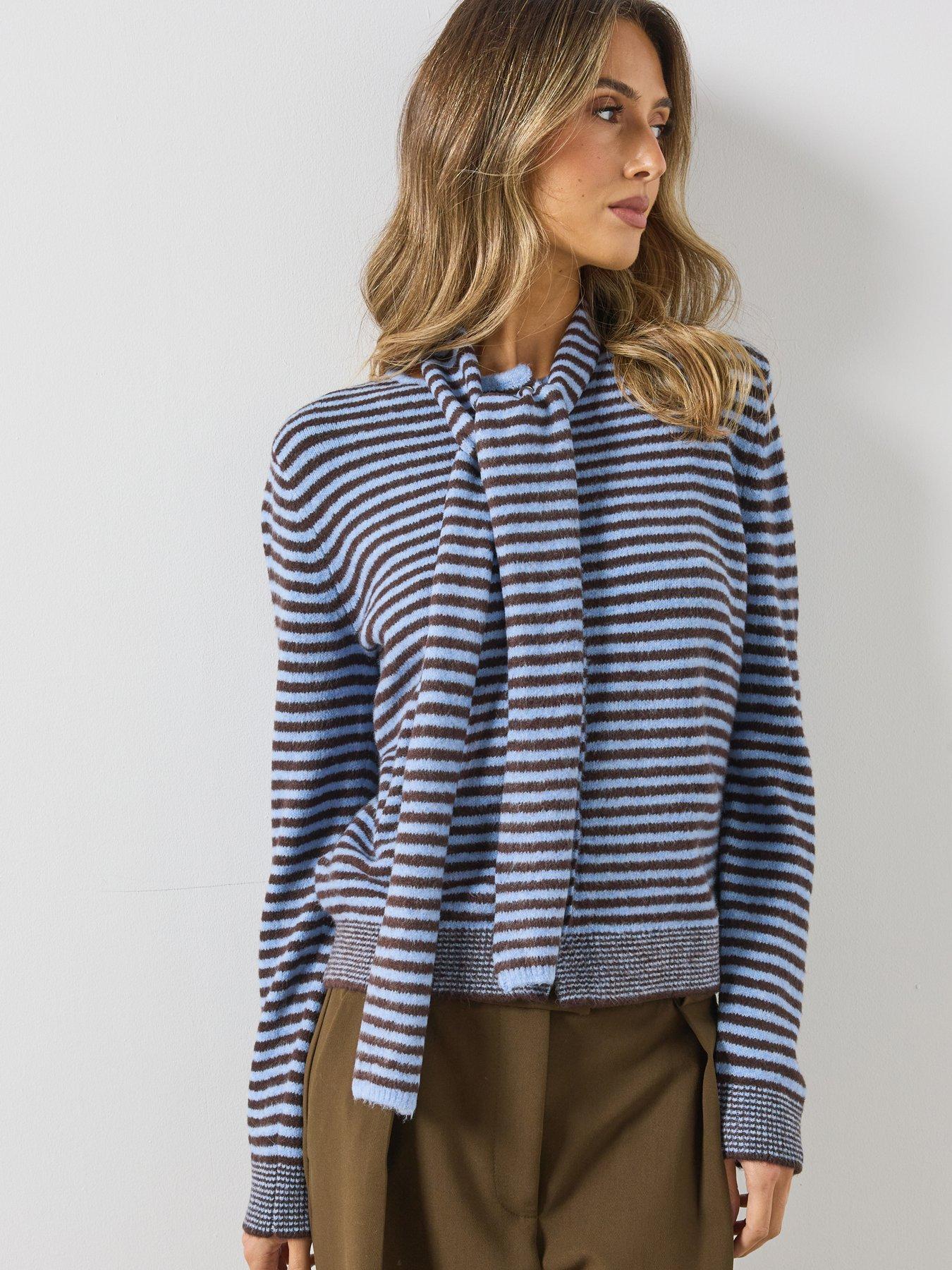 Image 1 of 5 of Mango Striped Cardigan With Detachable Scarf