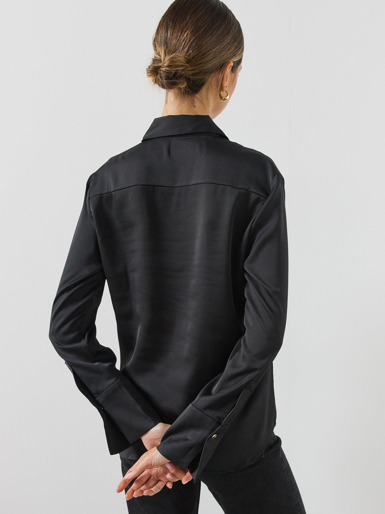 Image 2 of 6 of Mango Womens Ideale Satin-Look Button-Through Long Sleeve Shirt - Black