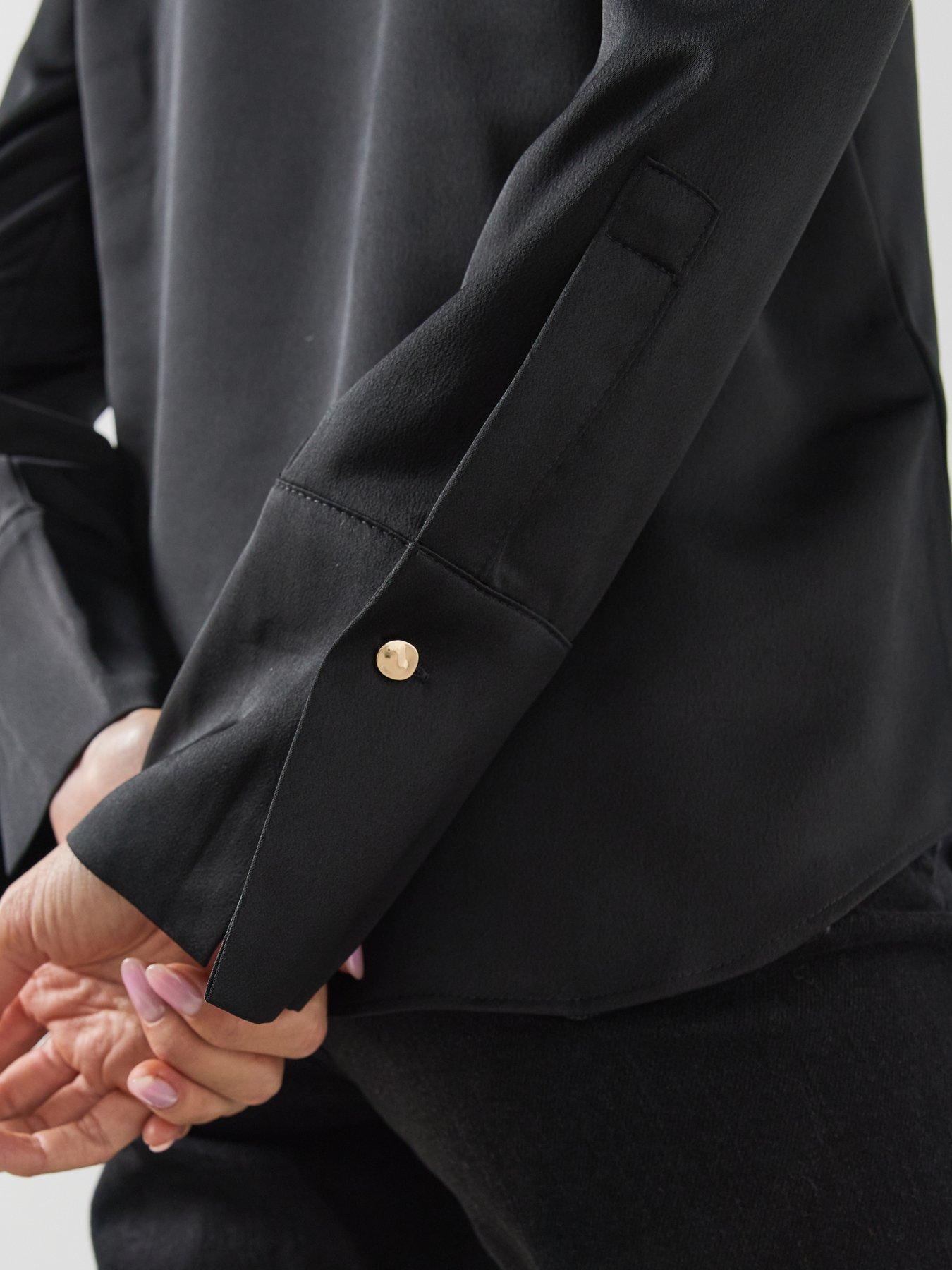 Image 4 of 6 of Mango Womens Ideale Satin-Look Button-Through Long Sleeve Shirt - Black