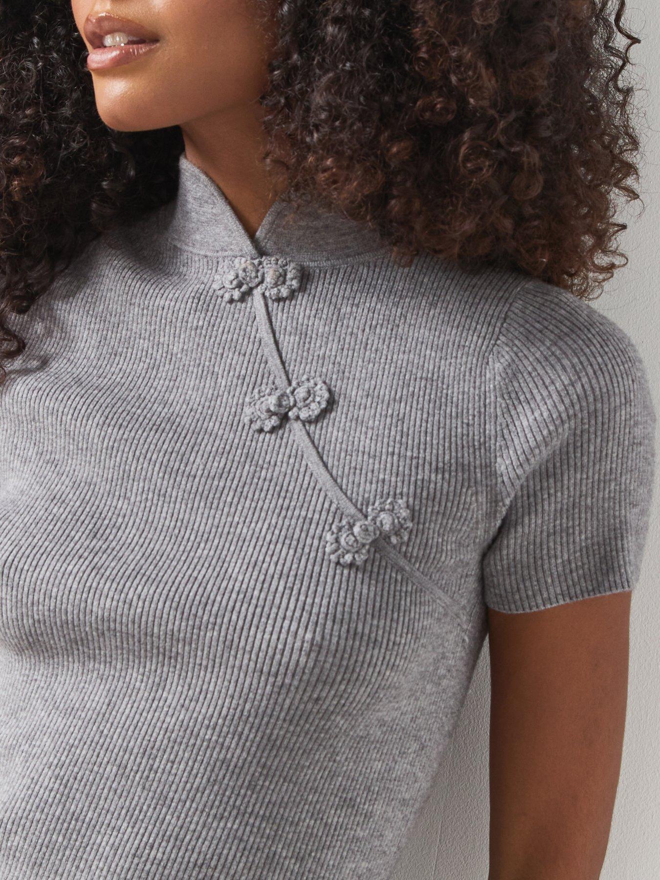 Image 4 of 5 of Mango Ribbed Knitted Jumper With Frog Closures-grey