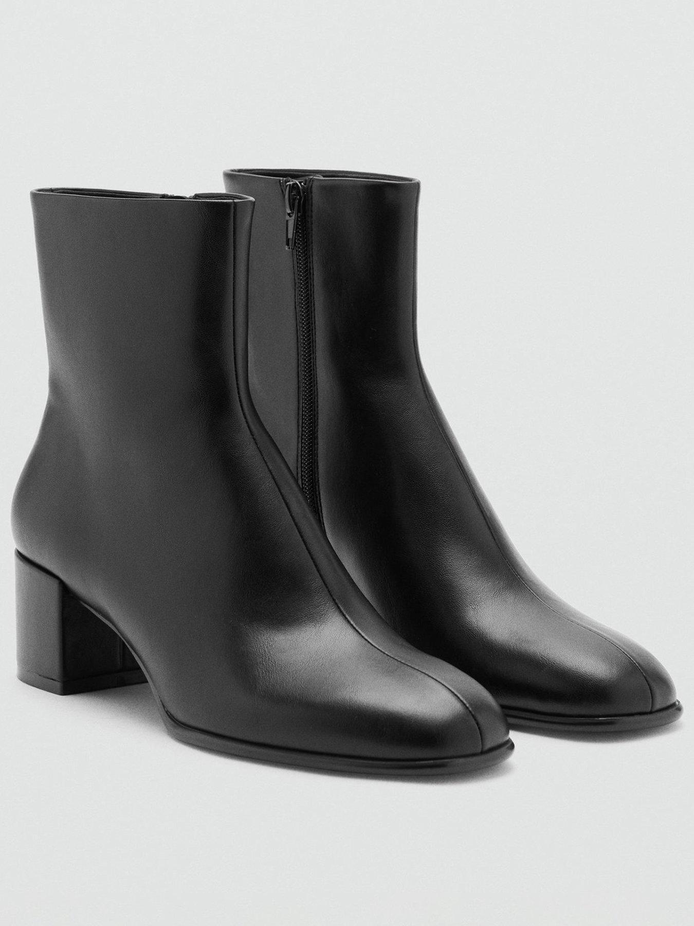 Image 1 of 4 of Mango Womens Leather-Effect Block Heel Ankle Boots - Black