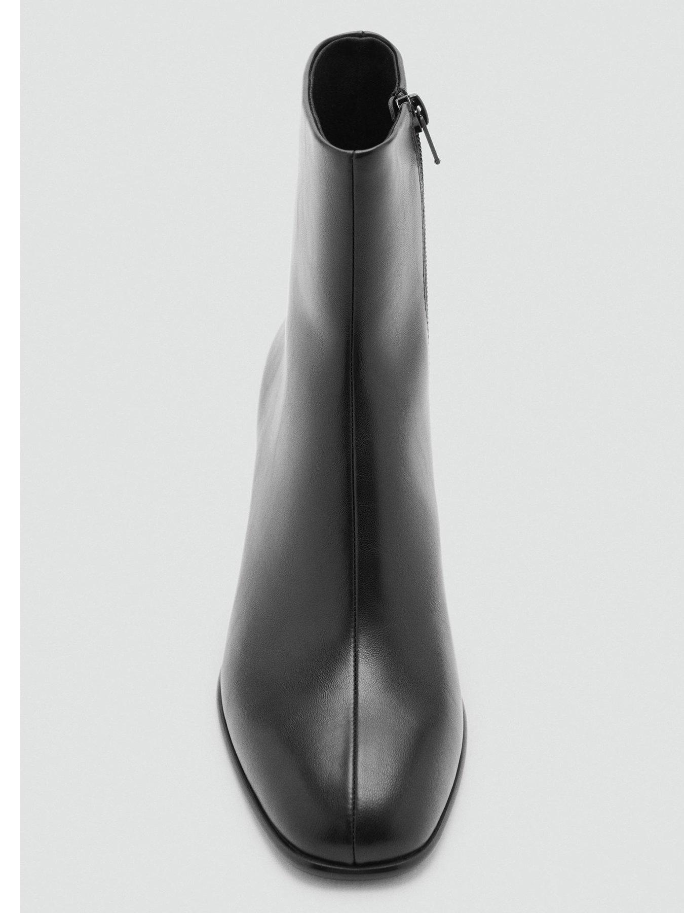 Image 3 of 4 of Mango Womens Leather-Effect Block Heel Ankle Boots - Black