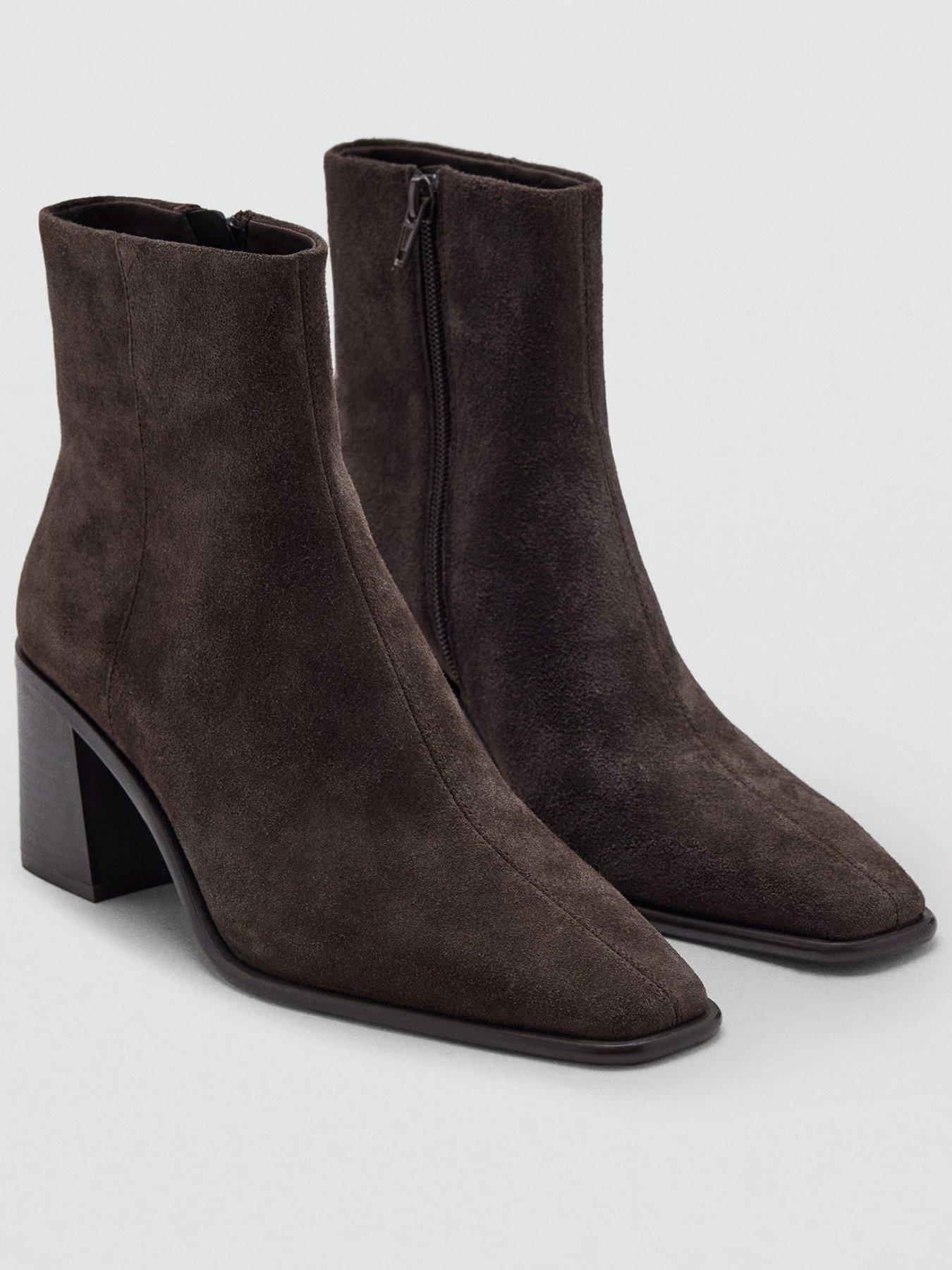 Image 1 of 5 of Mango Womens Suede Block Heel Ankle Boots - Brown