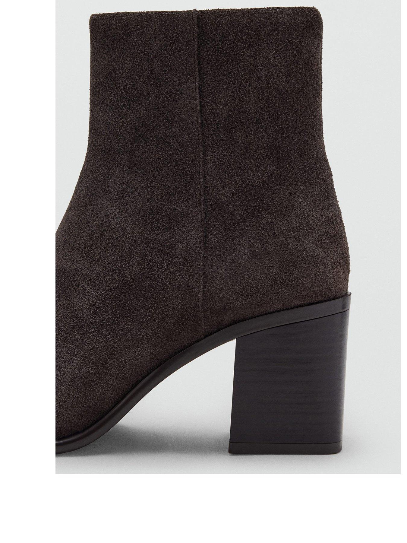 Image 2 of 5 of Mango Womens Suede Block Heel Ankle Boots - Brown