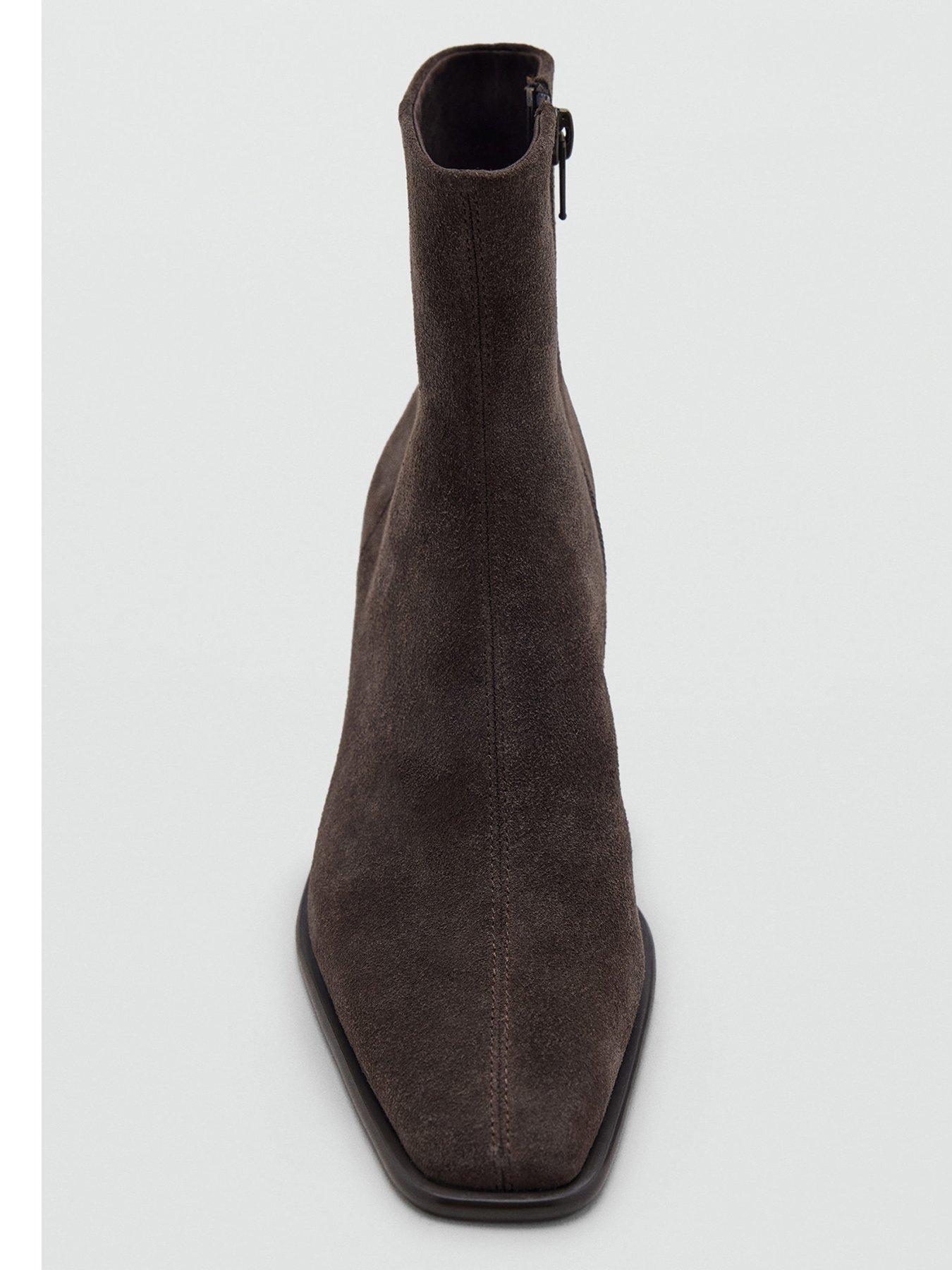 Image 3 of 5 of Mango Womens Suede Block Heel Ankle Boots - Brown