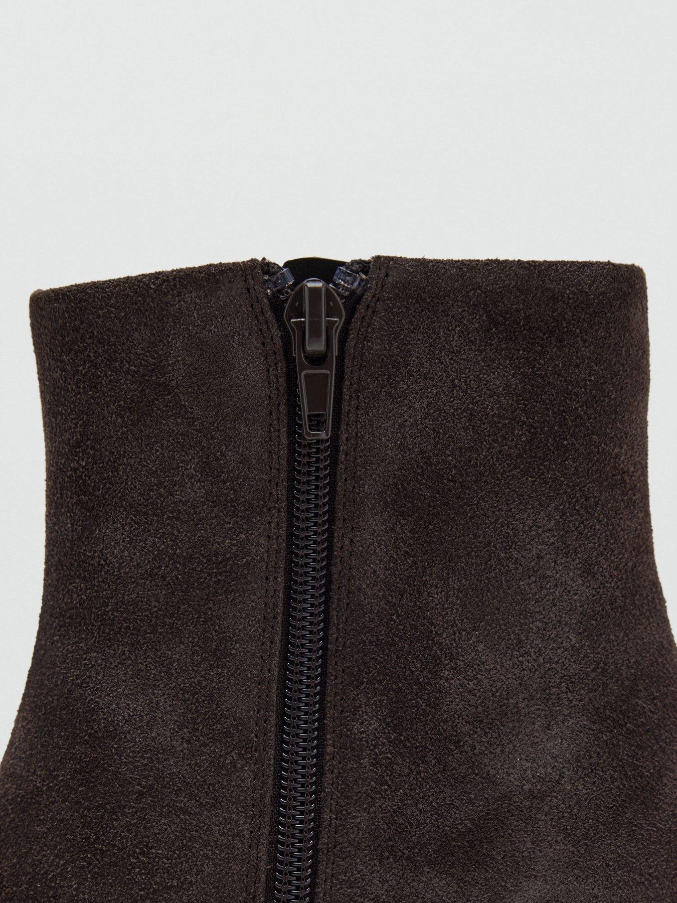 Image 4 of 5 of Mango Womens Suede Block Heel Ankle Boots - Brown