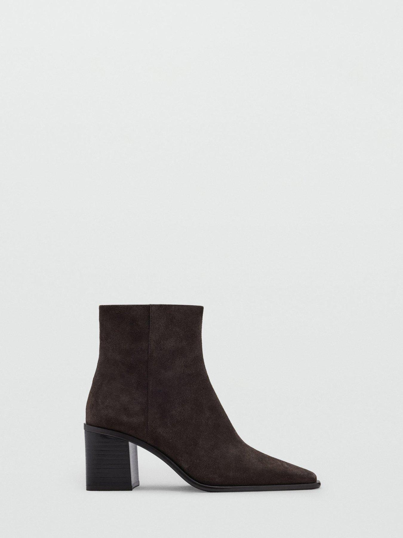 Image 5 of 5 of Mango Womens Suede Block Heel Ankle Boots - Brown