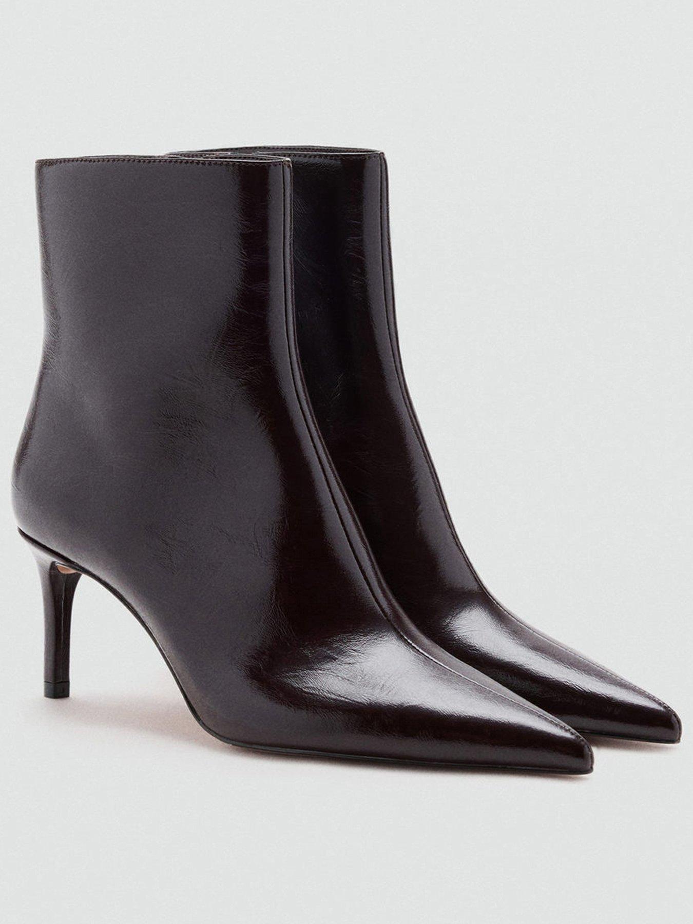 Image 1 of 5 of Mango Womens Patent Effect Pointed Toe Ankle Boots - Red