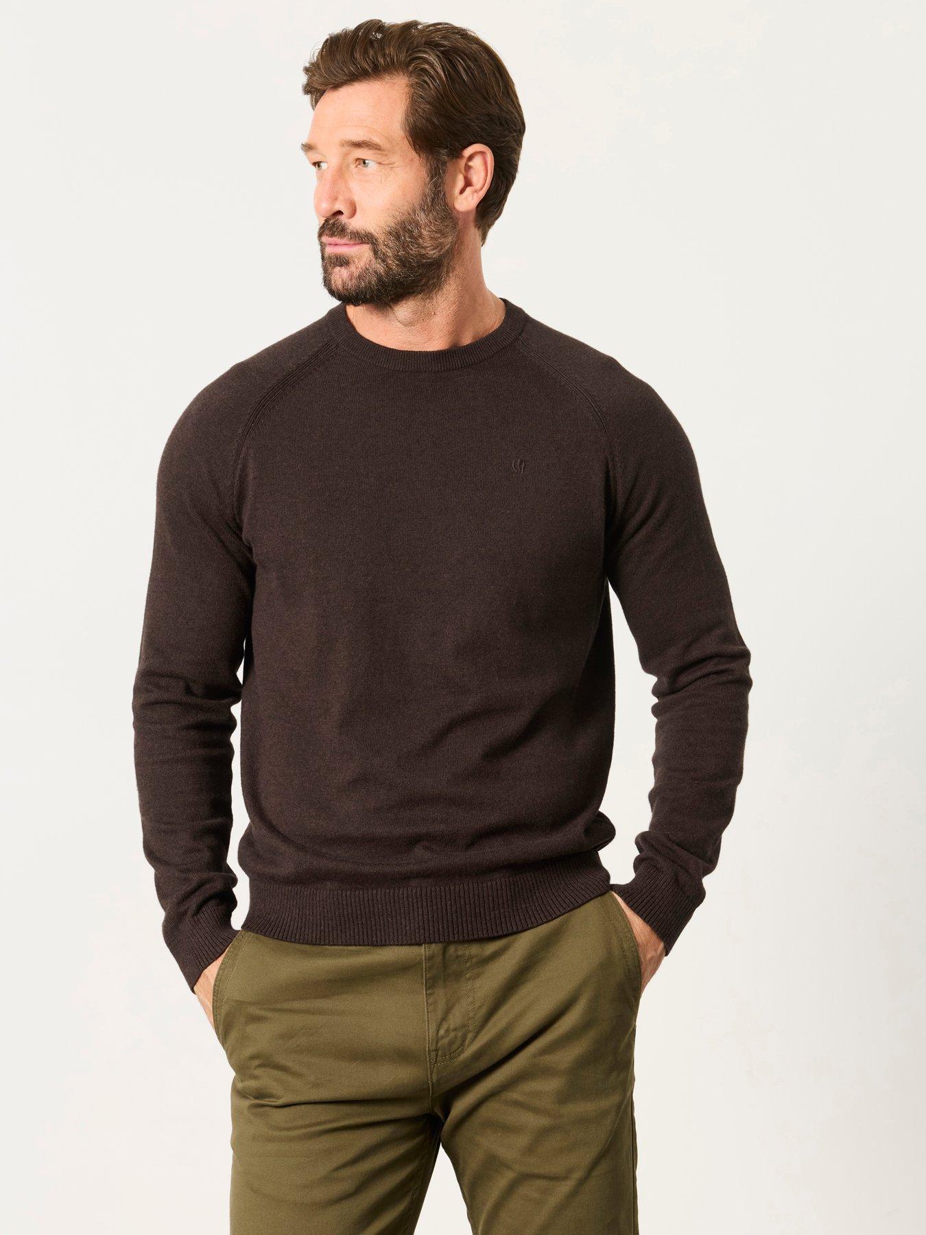 Image 1 of 6 of FatFace Mens Crew Neck Marl Knit Jumper - Brown