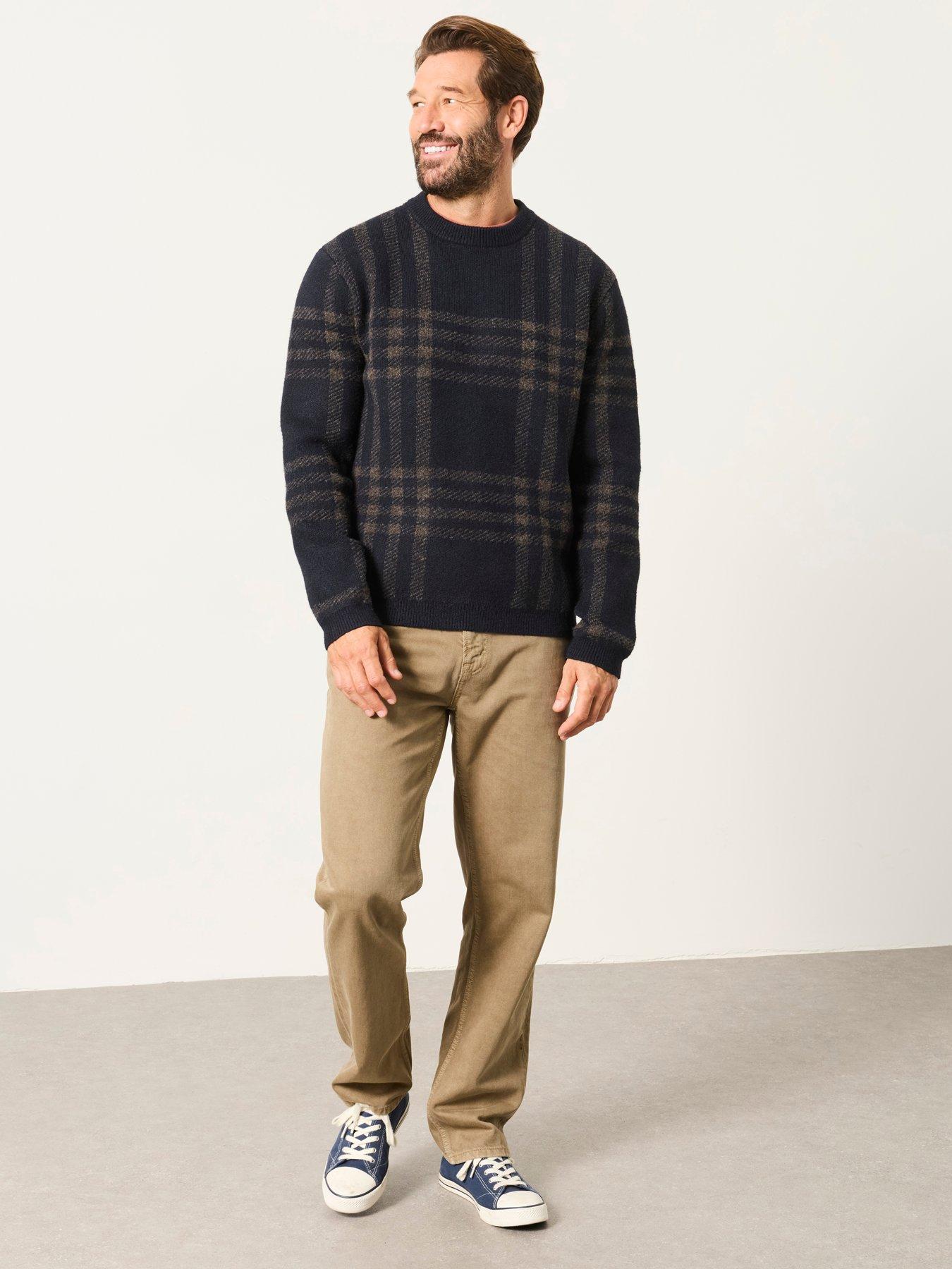 Image 3 of 6 of FatFace Mens Check Crew Neck Jumper - Navy