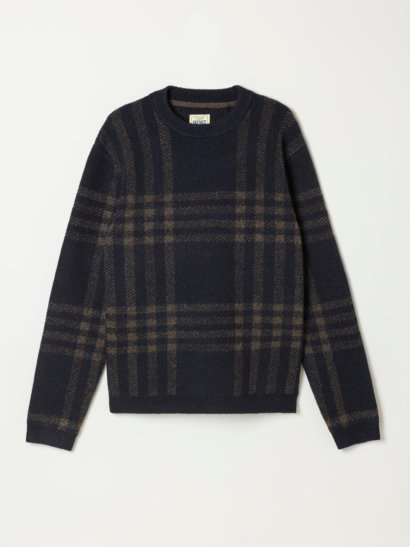 Image 6 of 6 of FatFace Mens Check Crew Neck Jumper - Navy