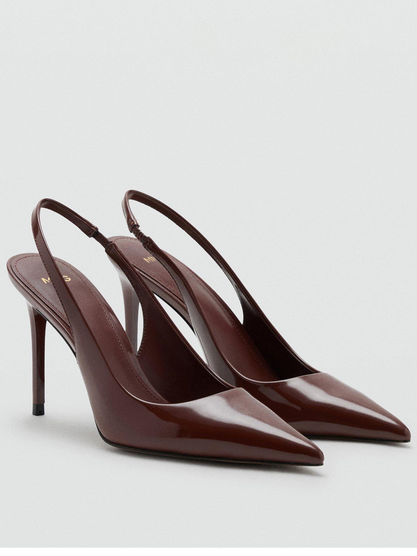 Image 1 of 4 of Mango Womens Patent Pointed Toe Slingback Heeled Shoes - Brown
