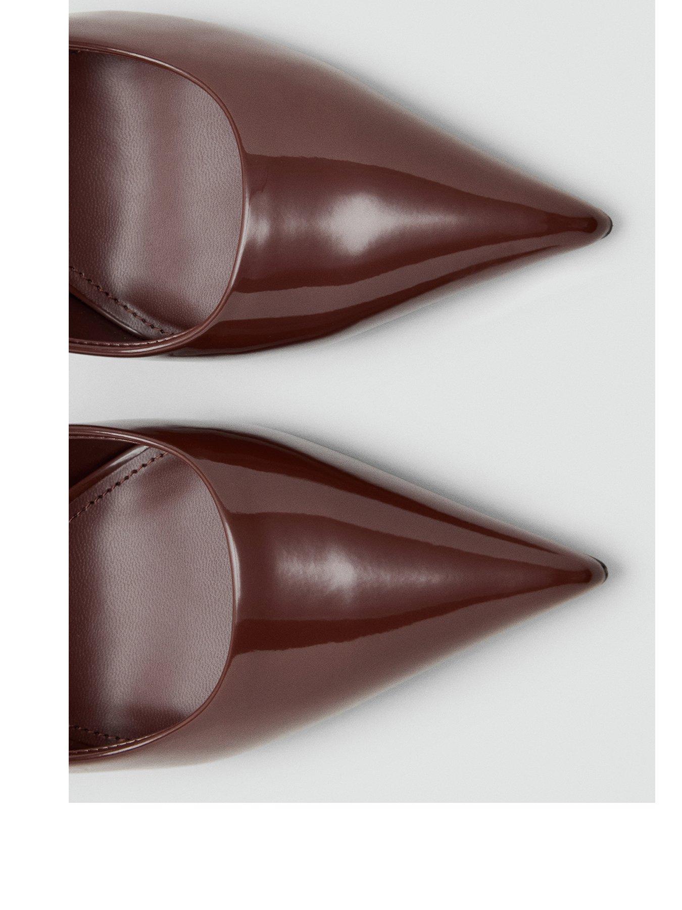Image 2 of 4 of Mango Womens Patent Pointed Toe Slingback Heeled Shoes - Brown
