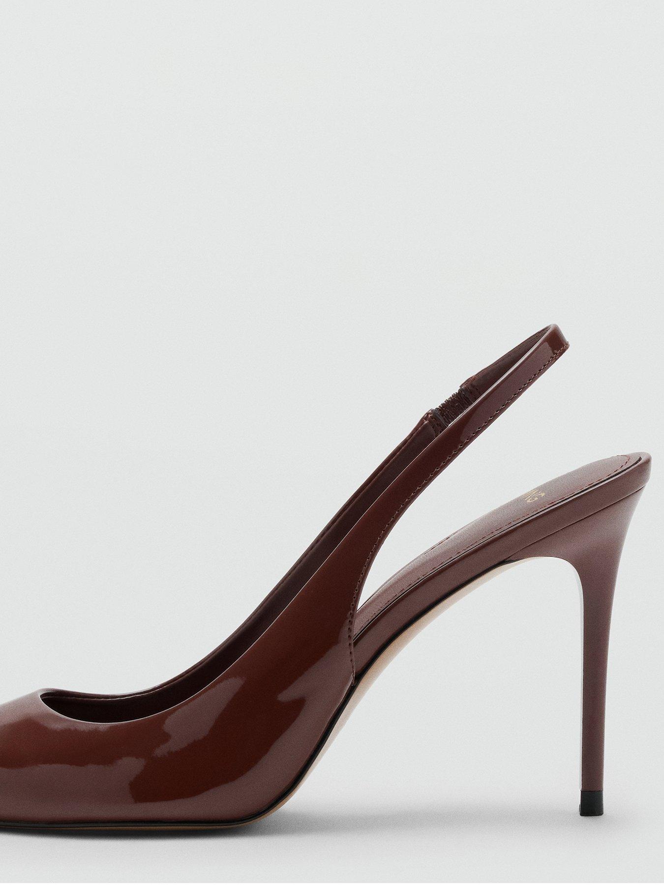 Image 4 of 4 of Mango Womens Patent Pointed Toe Slingback Heeled Shoes - Brown
