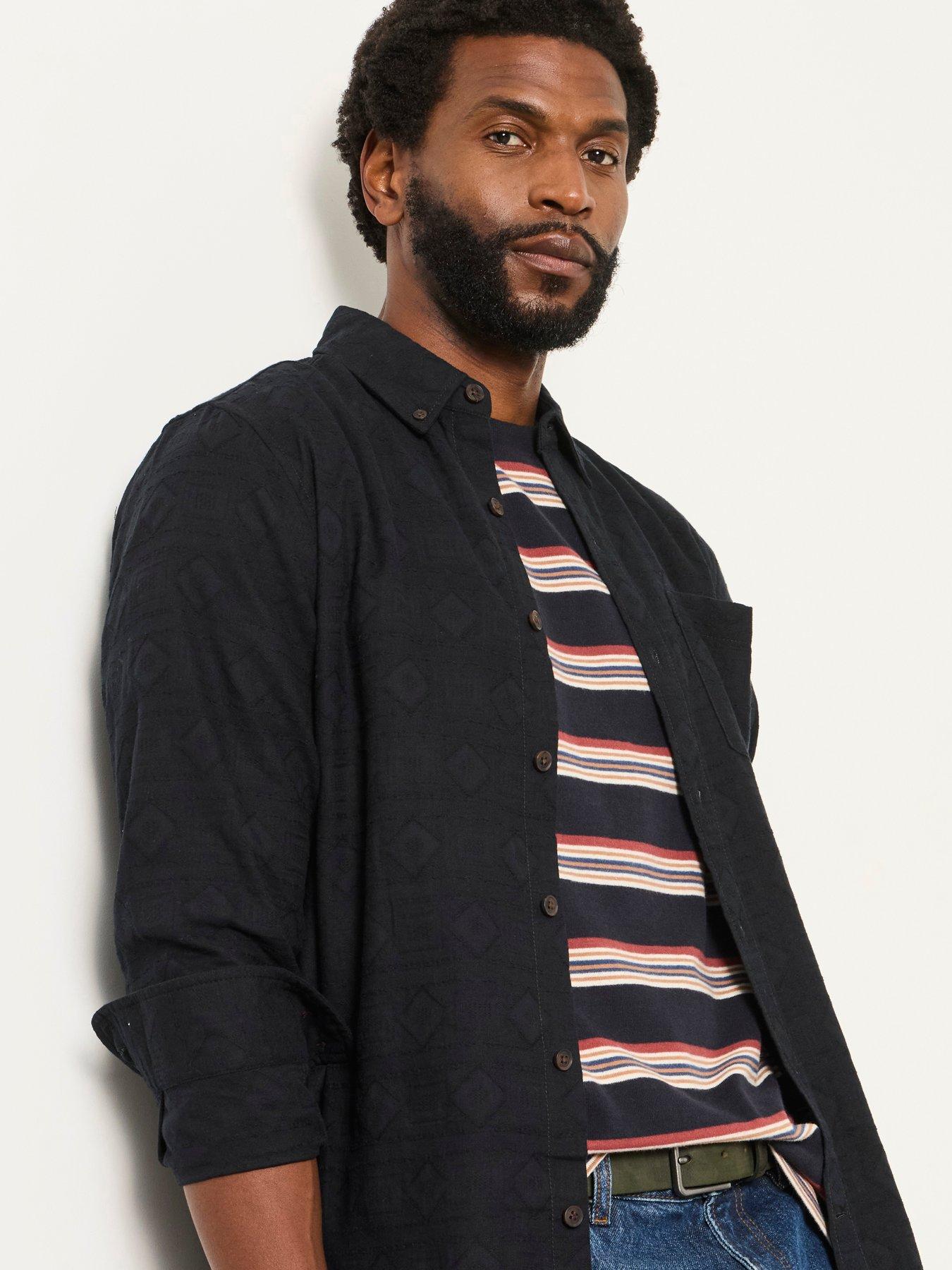 Image 1 of 5 of FatFace Mens Jacquard Regular Fit Button-Down Shirt - Black
