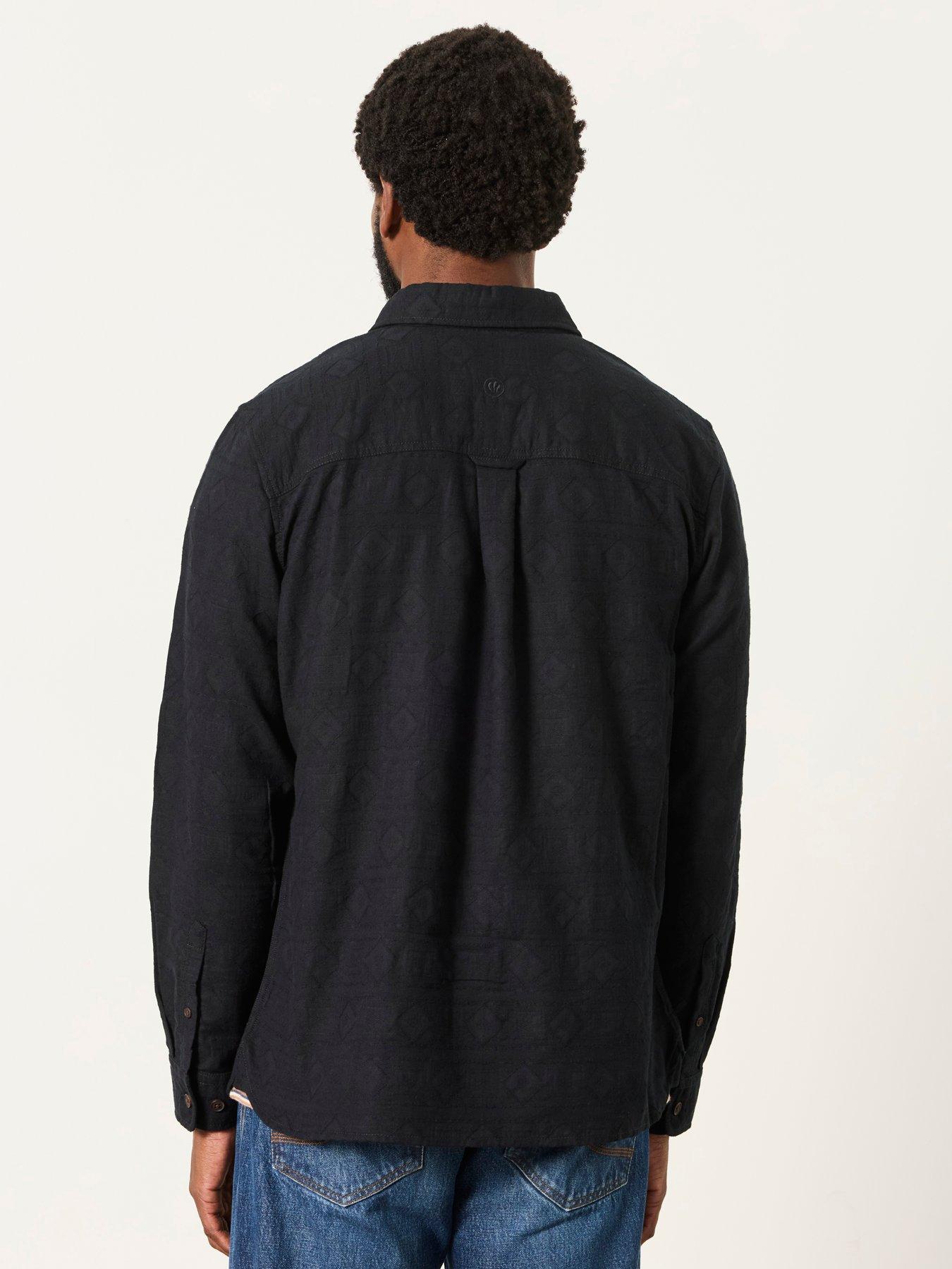 Image 2 of 5 of FatFace Mens Jacquard Regular Fit Button-Down Shirt - Black